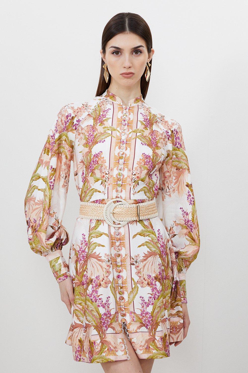 KAREN MILLEN 日本未入荷 花柄 チュール バルーンスリーブ ミニ Georgette Floral Balloon Sleeve Woven Blouse | Karen Millen