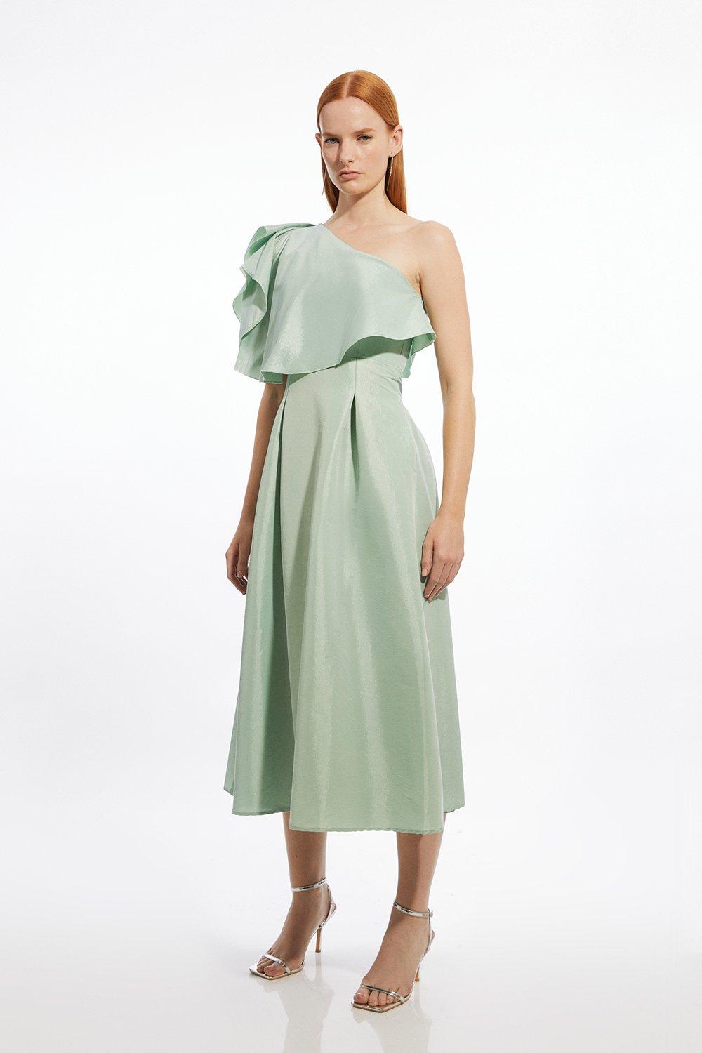 【Karen Millen】UK発 ローズ ツイル プロム スカート グリーン Karen Millenグリーンローズツイル織りプロムスカート (Karen