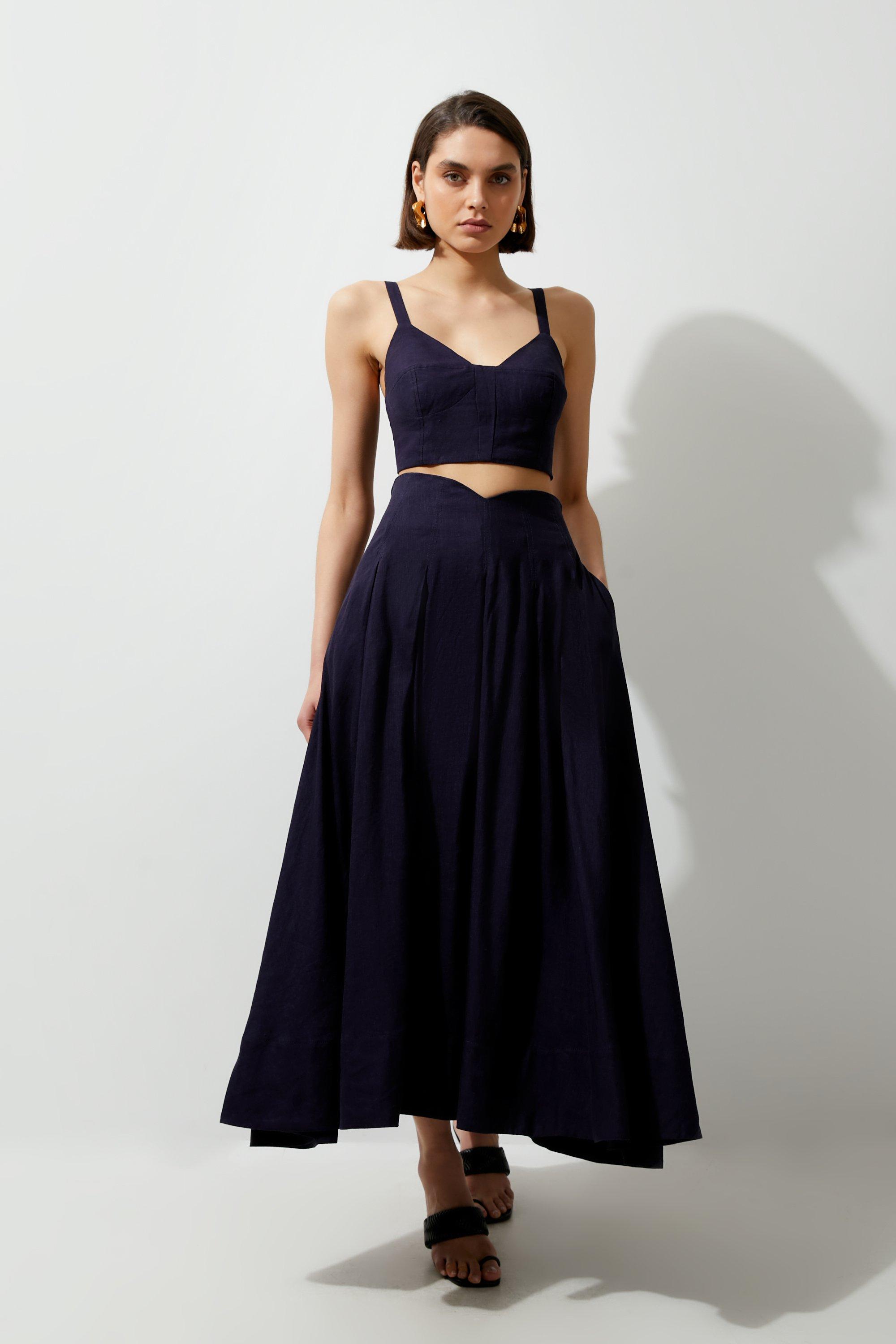 High-rise wool-blend midi skirt