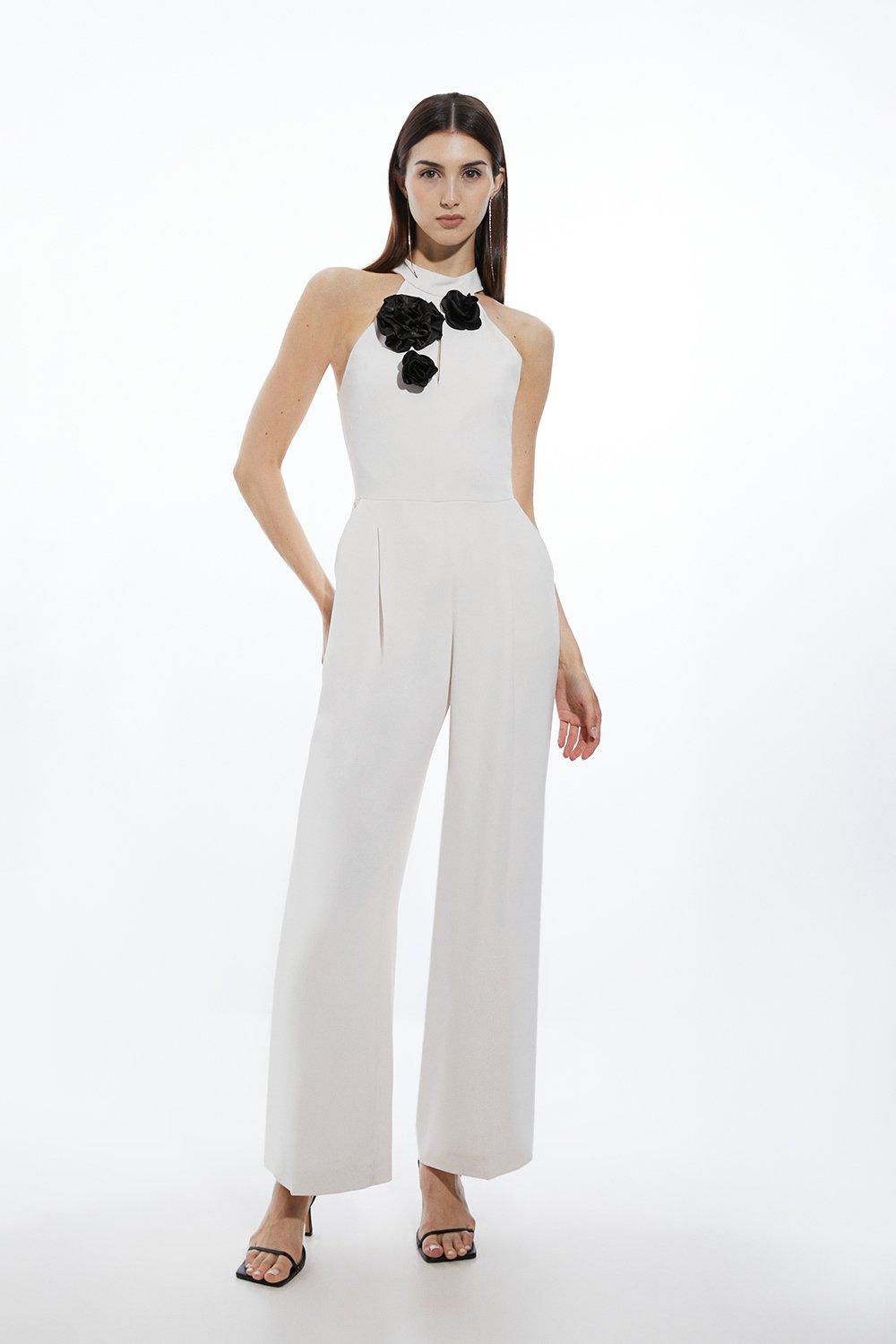 Crystal Embellished Woven Thigh Split Jumpsuit | Karen Millen