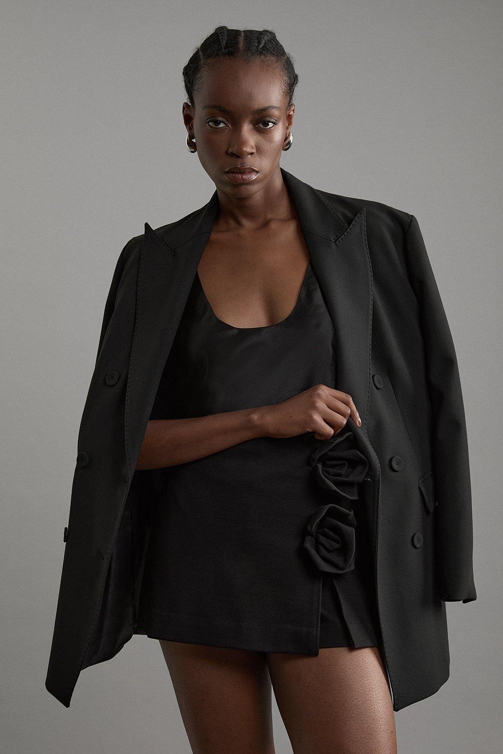 Tailored Double Faced Wool Blend Pocket Detail Mini Wrap Tailored Double Faced Wool Blend Pocket Detail Mini Wrap