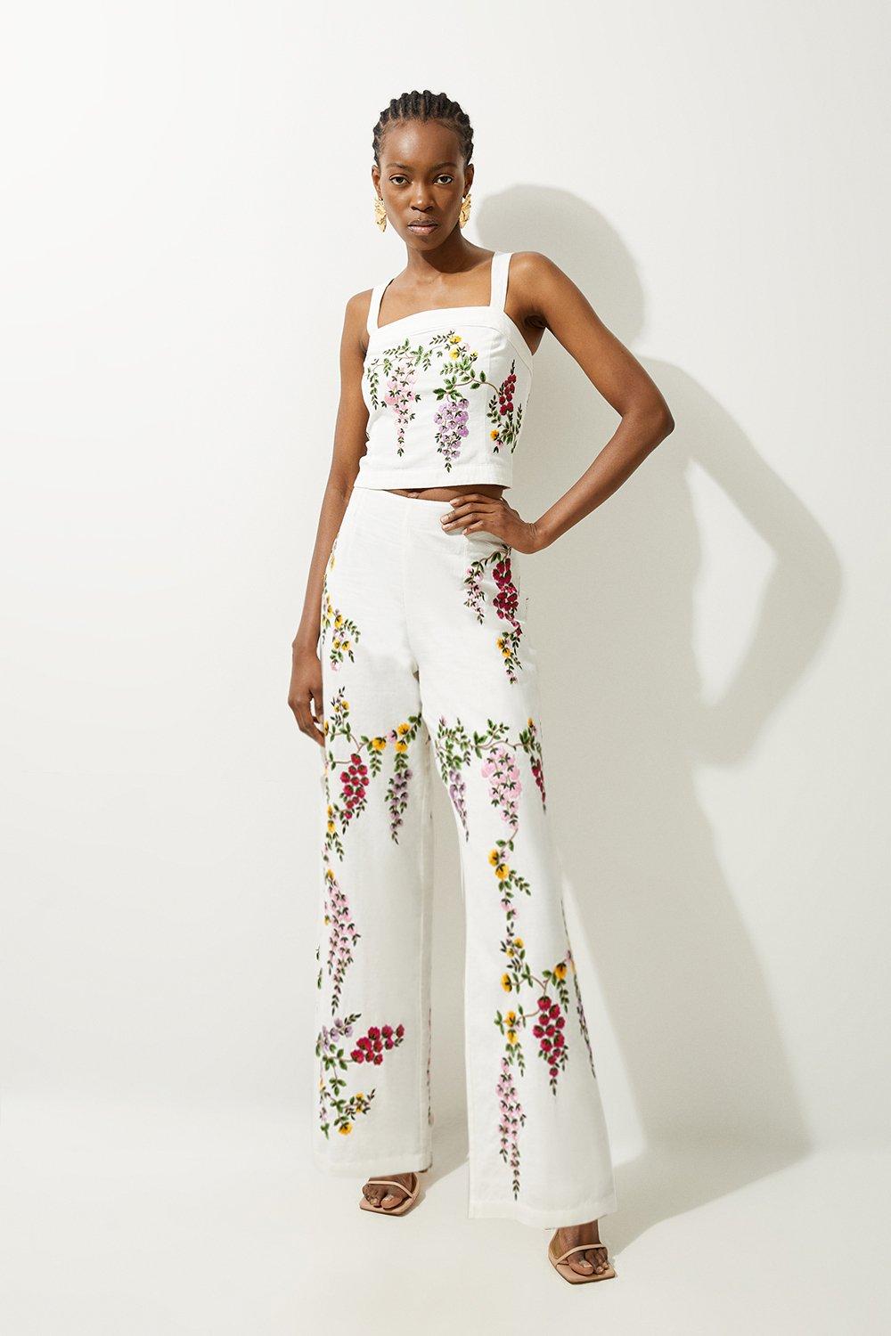 KAREN MILLEN* レースセットアップ ブラウス&パンツ Plus Size Lydia Millen Rose Fluid Woven Palazzo | Karen Millen
