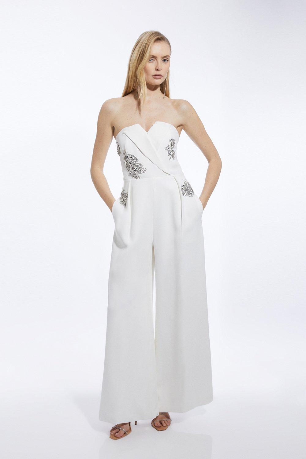 Crystal Embellished Woven Thigh Split Jumpsuit | Karen Millen