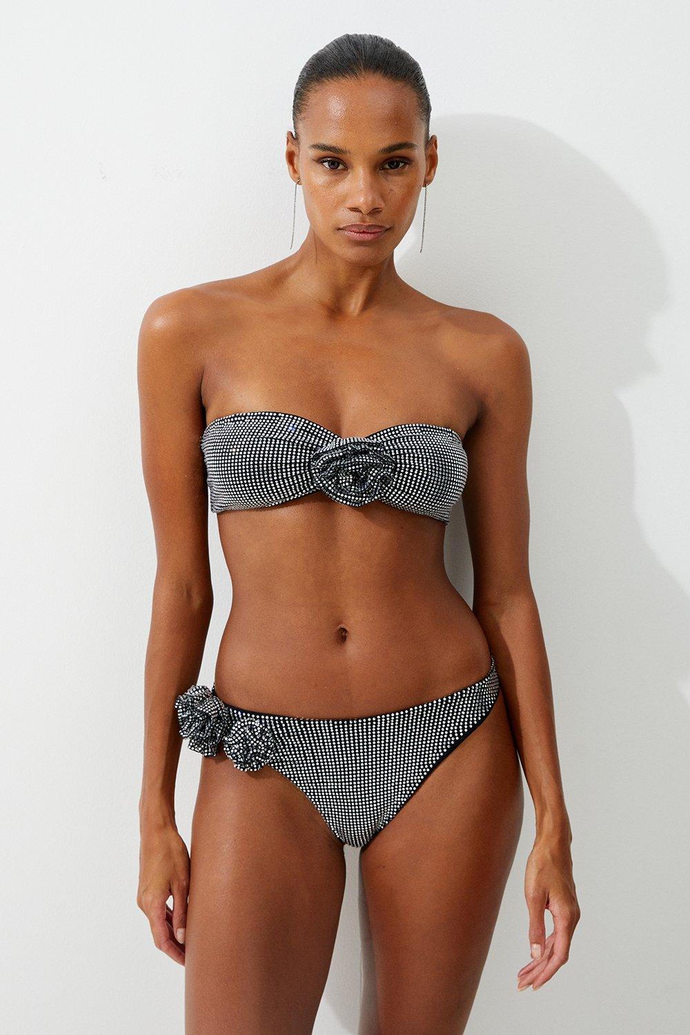 Silver Lame Eyelet Detail Bikini Set | Karen Millen