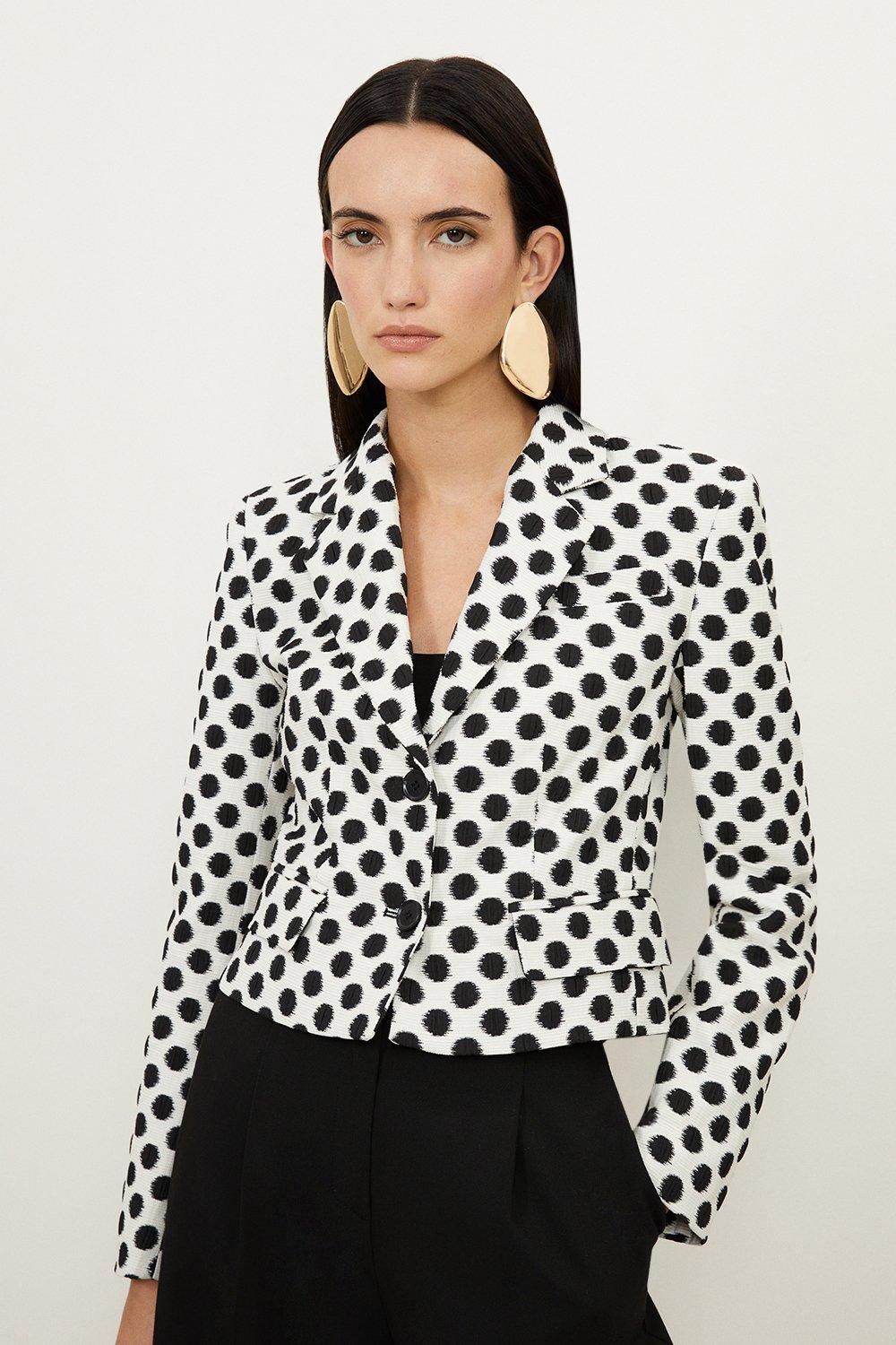 Petite Floral Applique Woven Cropped Blazer Karen Millen