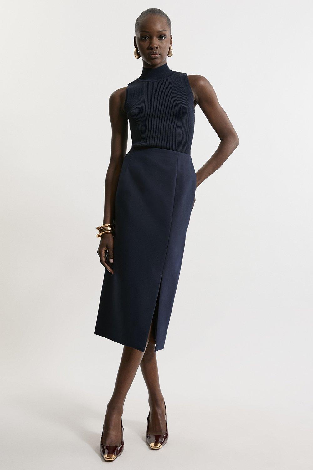 Petite Leather Corset Detail High Waist Maxi Pencil Skirt