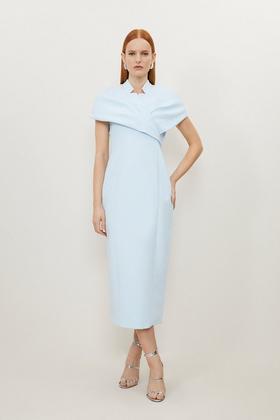 Plus Size Linen Wrap Tie Waisted Midi Dress