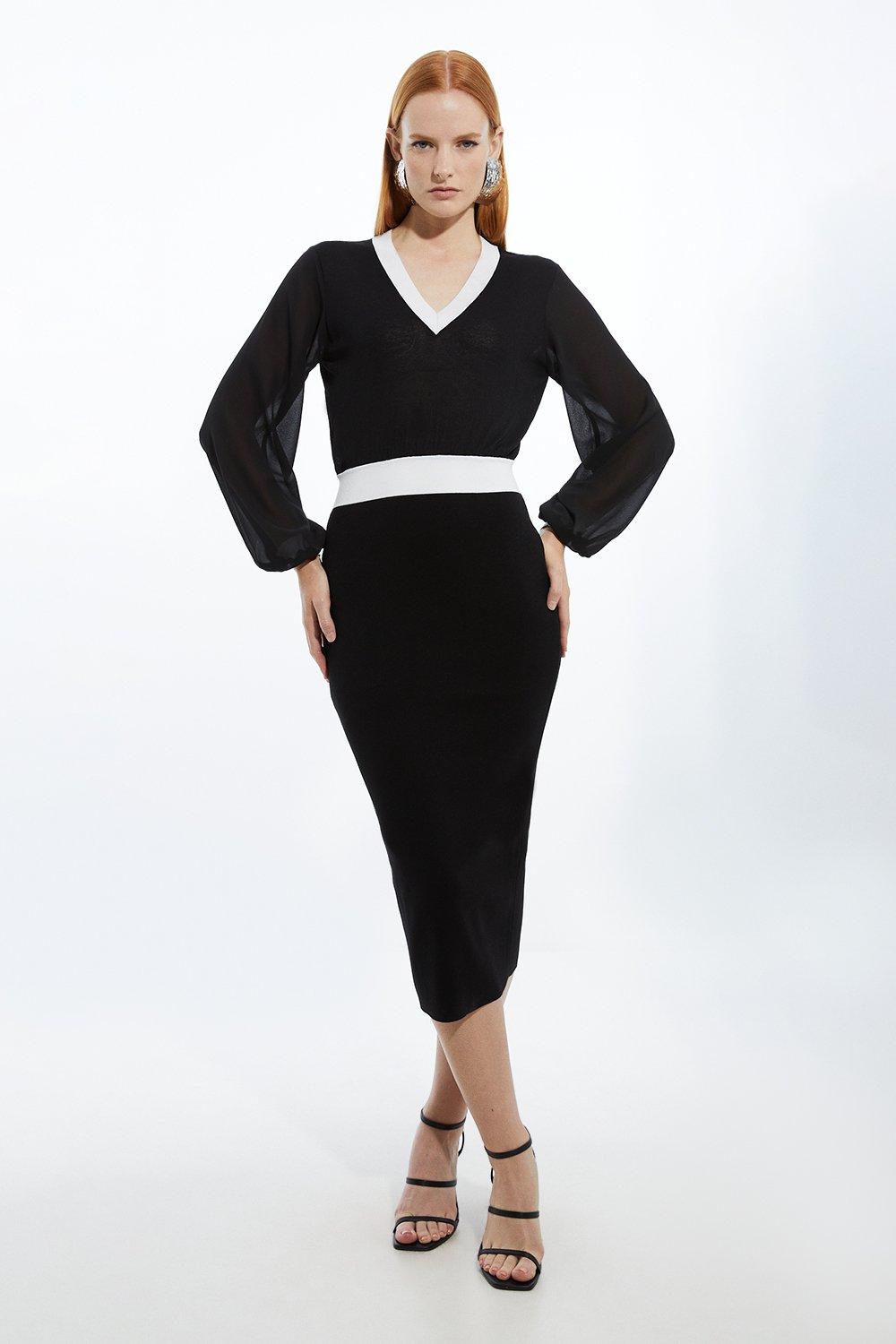 Viscose Blend Slinky Knit Contrast Maxi Slip Dress | Karen