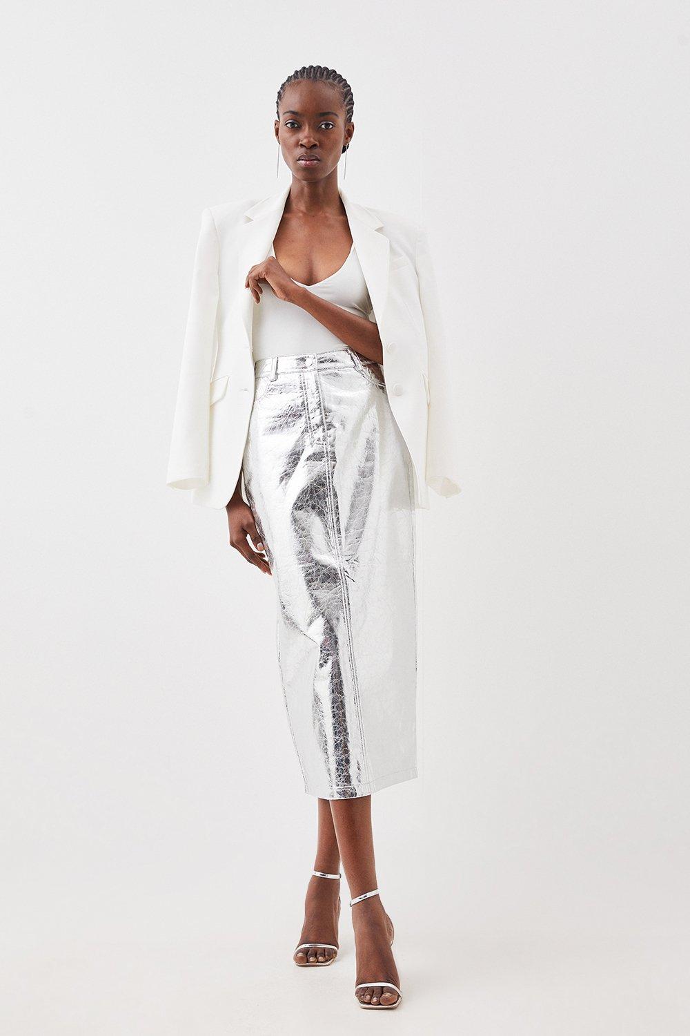 Jersey Crepe Embellished Midi Skirt | Karen Millen