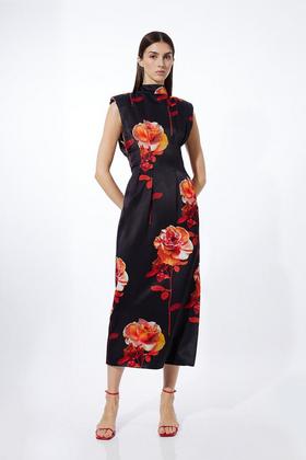 Black Watch Me Bloom Black Floral Print Halter Maxi Dress