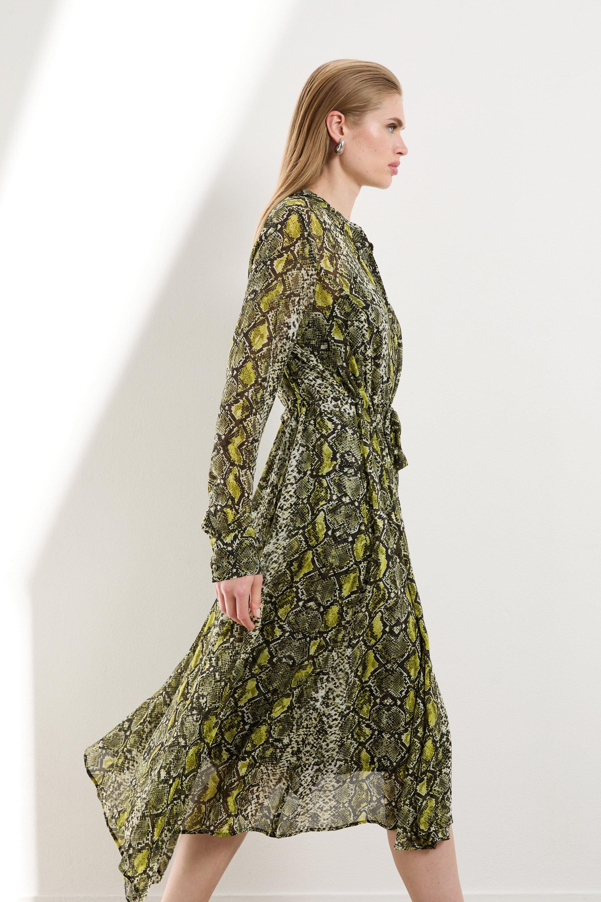 Snake print pleated shirt dress online