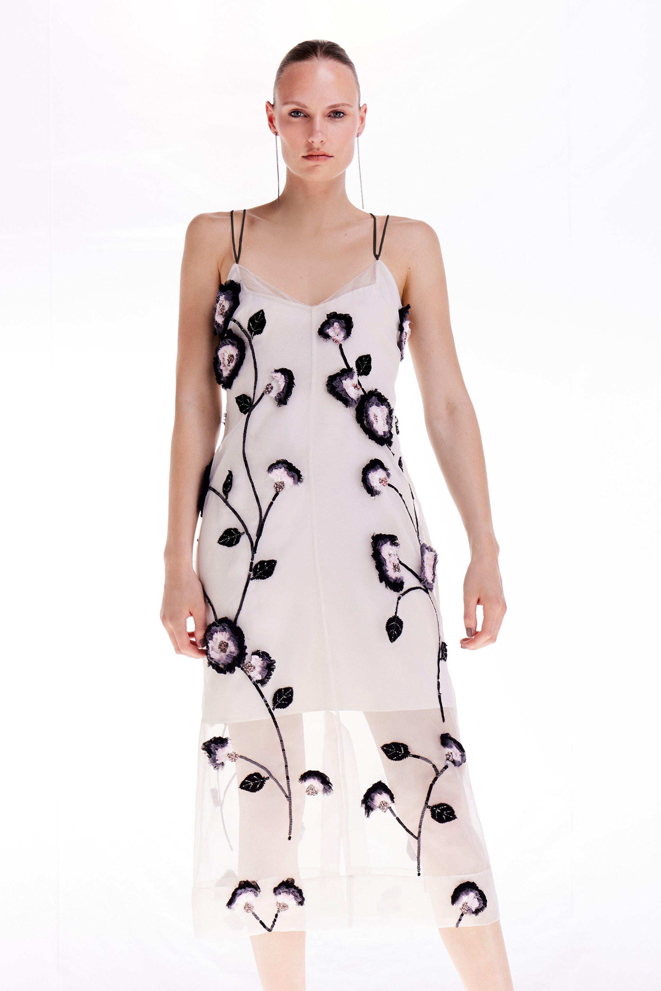 【Karen Millen】オーガンジー刺繍 ウーブン ミディドレス KAREN MILLEN Tall Floral Embroidery Organdie Woven Midi
