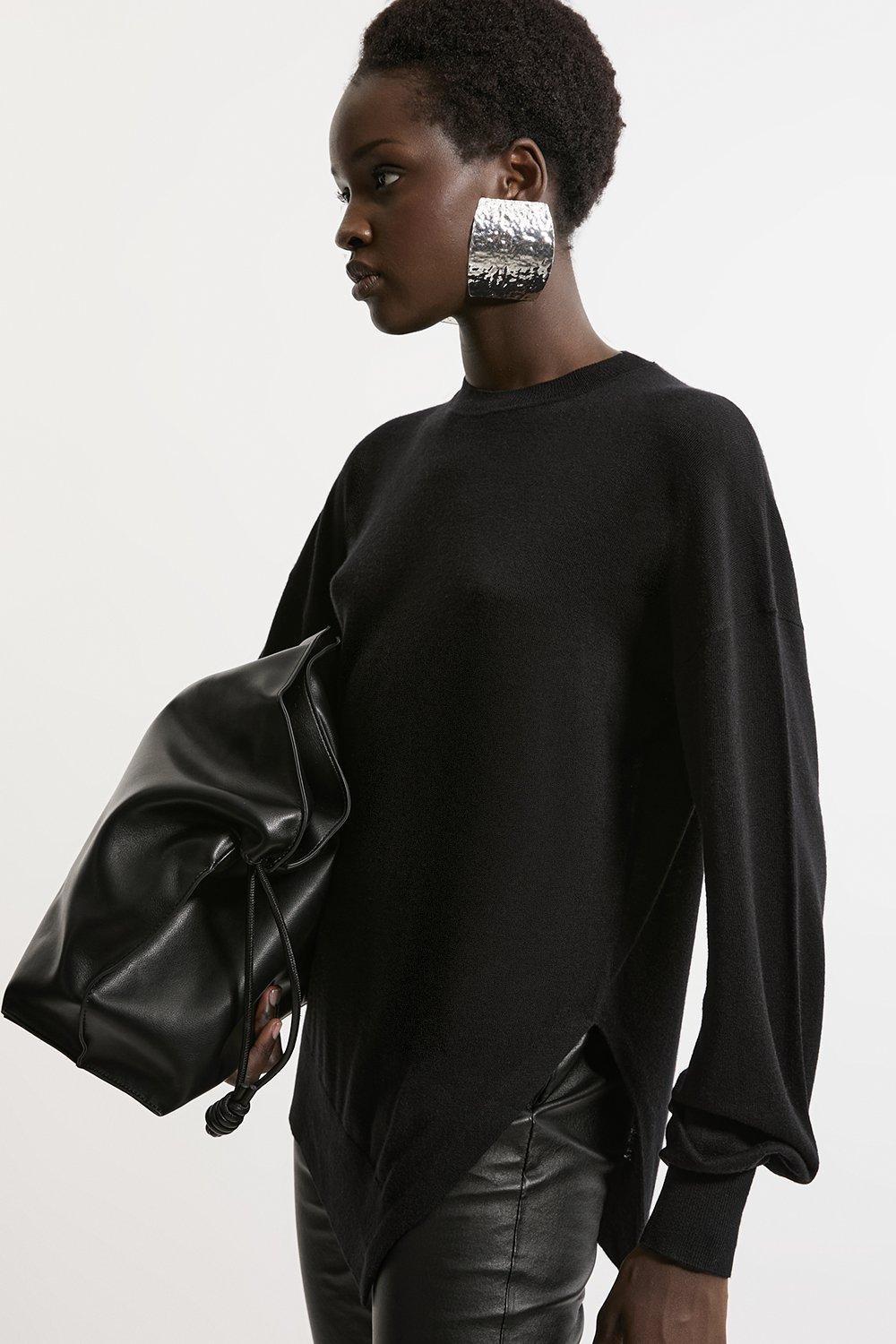 ★Karen Millen カットウォークエンブロイダー 魅惑的マキシ★ Figure Form Bandage Feather Detail Knit Top | Karen Millen