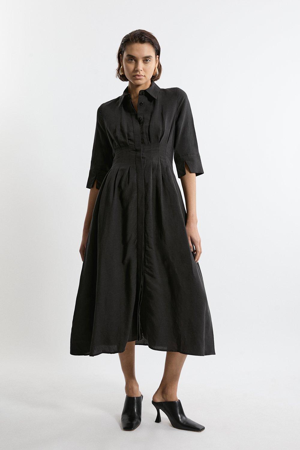 Stripe Twill Woven Belted Midi Shirt Dress | Karen Millen Stripe Twill Woven Belted Midi Shirt Dress | Karen Millen
