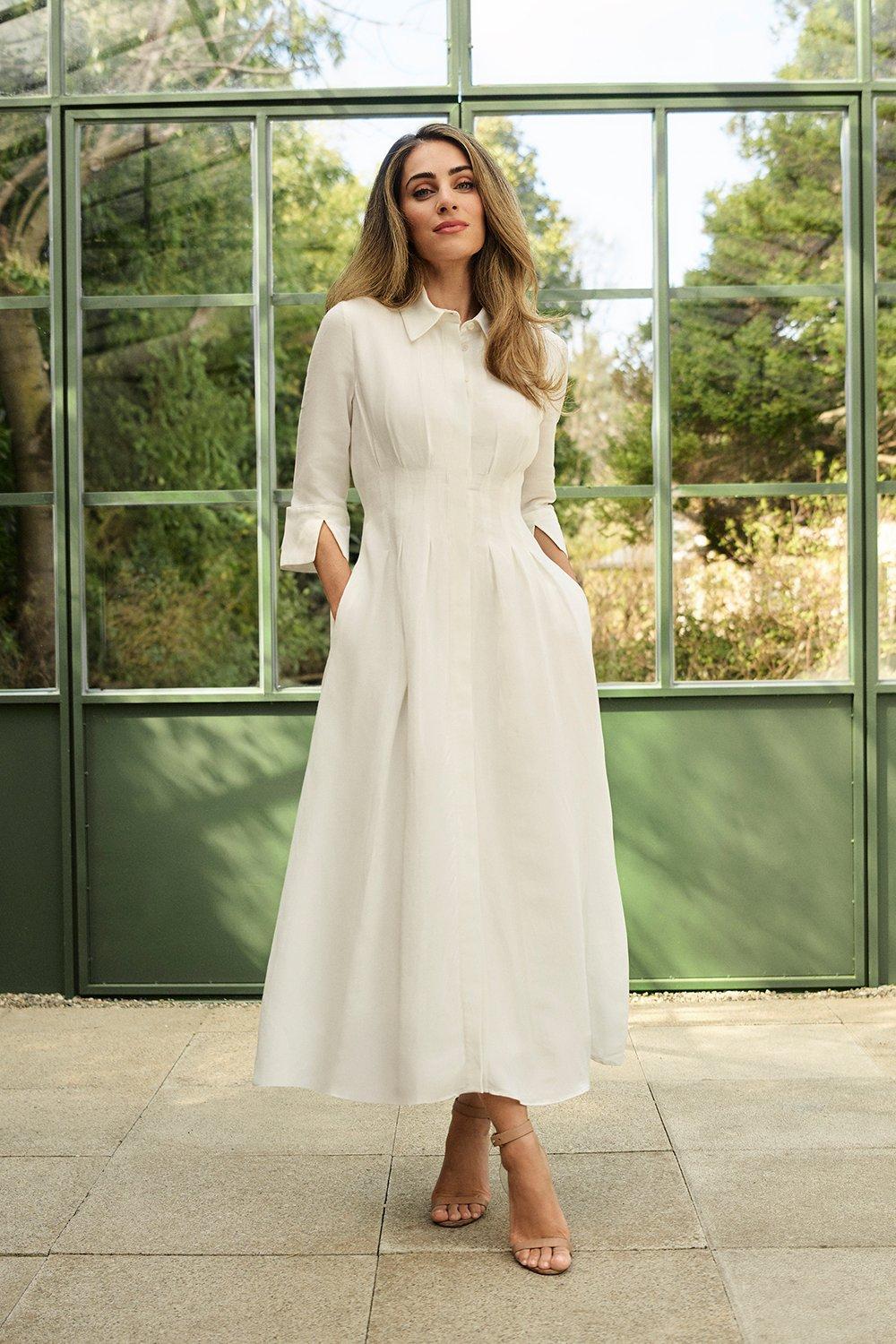 【KAREN MILLEN】テーラード リネン ダーツウエストミディドレス Women's Clothing | Ladies Clothes & Fashion | Karen Millen