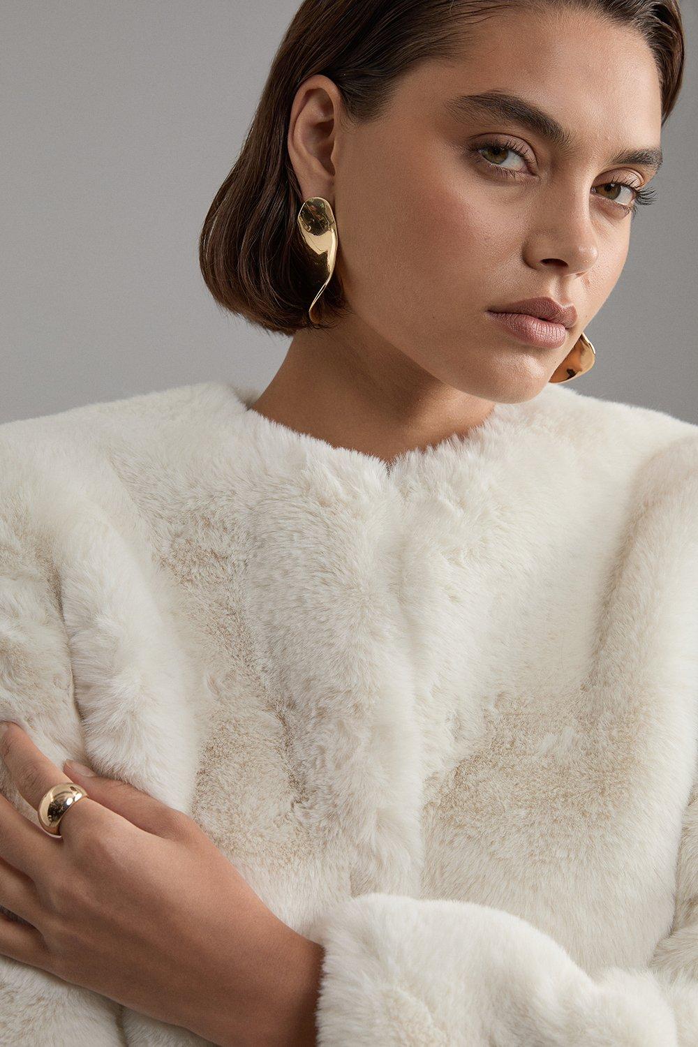 Faux Shearling Collar & Cuff Belted Long Coat | Karen Millen