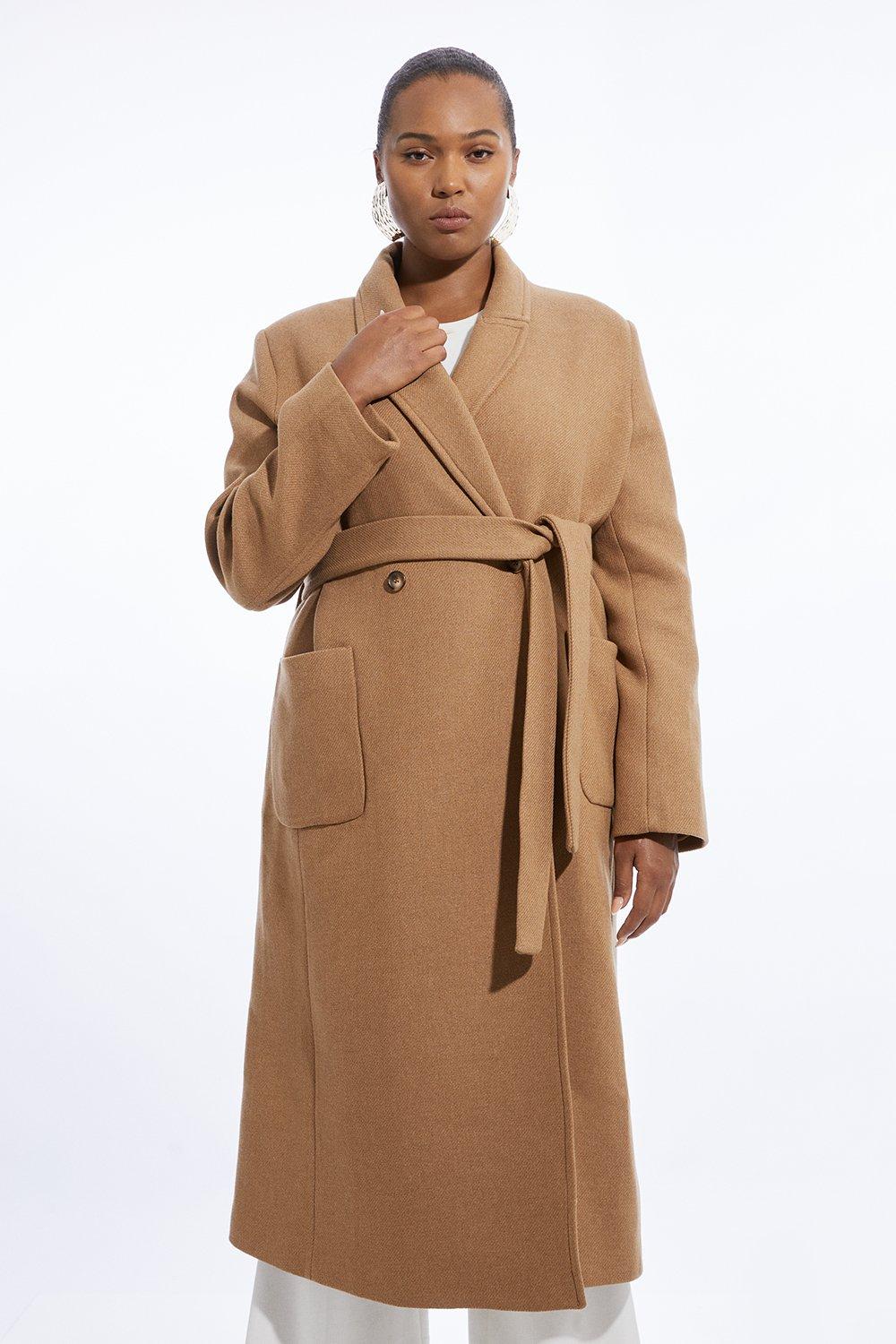 Italian Textured Wool Mix Belted Wrap Coat Karen Millen