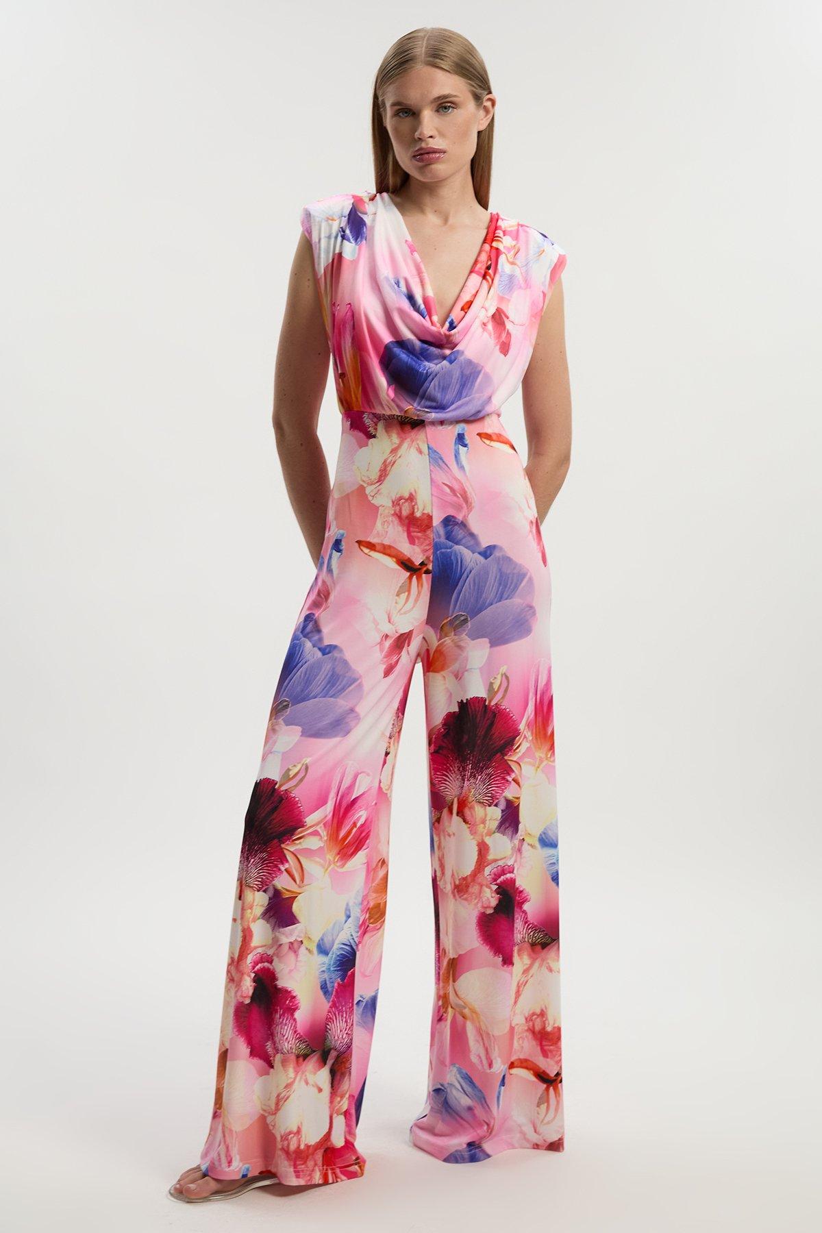 Compact Stretch Tailored Bandeau Button Bodice Wide Leg