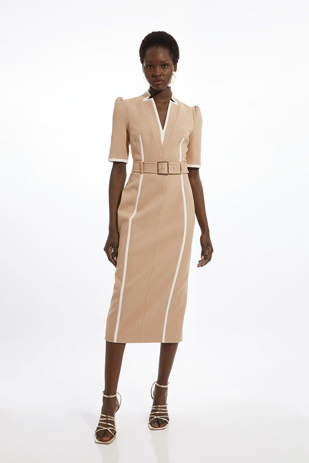 The Founder Compact Stretch Button Detail Woven Midi Dress