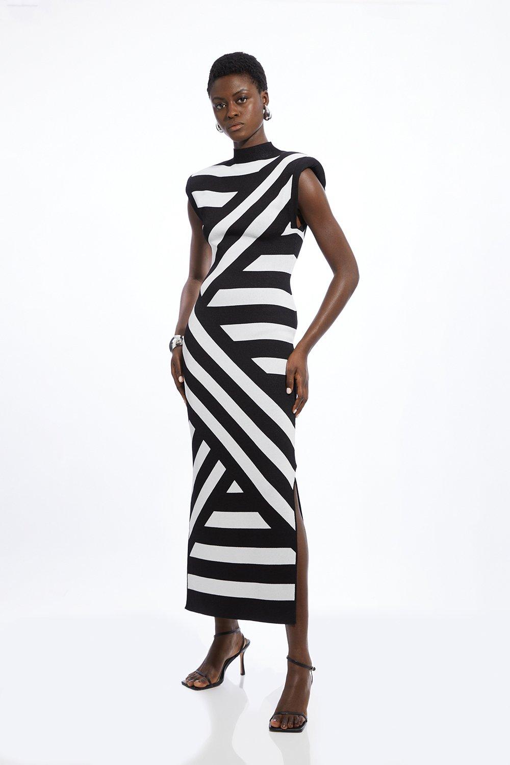 Petite Figure Form Bandage Asymmetric Fringe Hem Knit Dress