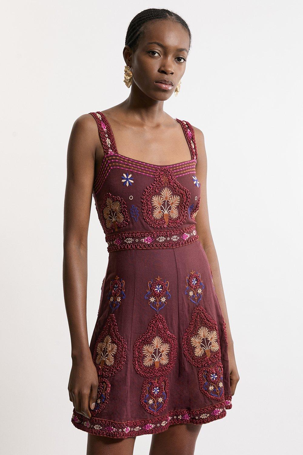 Fringe And Beaded Halter Neck Mini Dress | Karen Millen