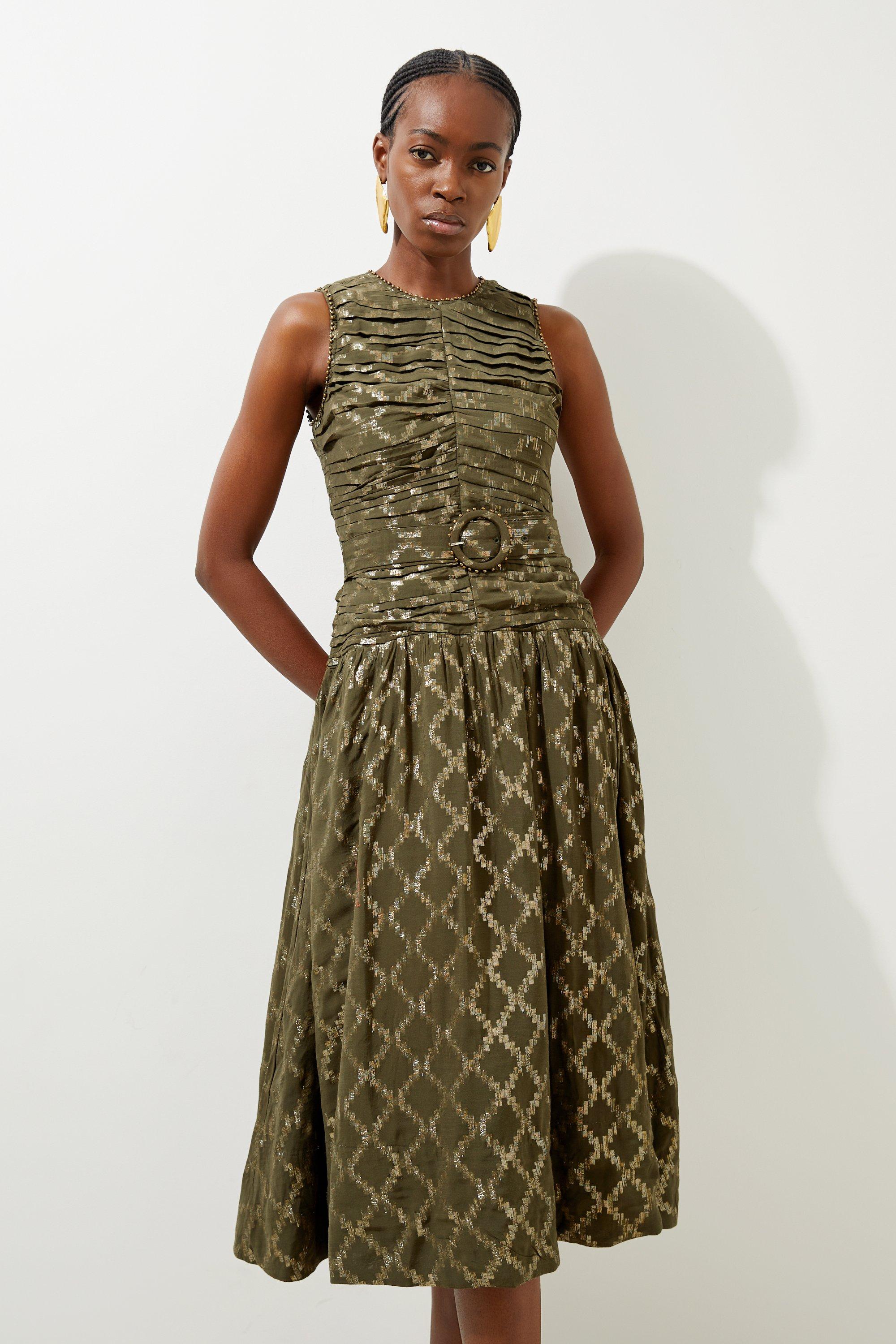 身長160㎝以下向け★【KAREN MILLEN】ミディドレス Petite Embellished Woven Midi Dress | Karen Millen