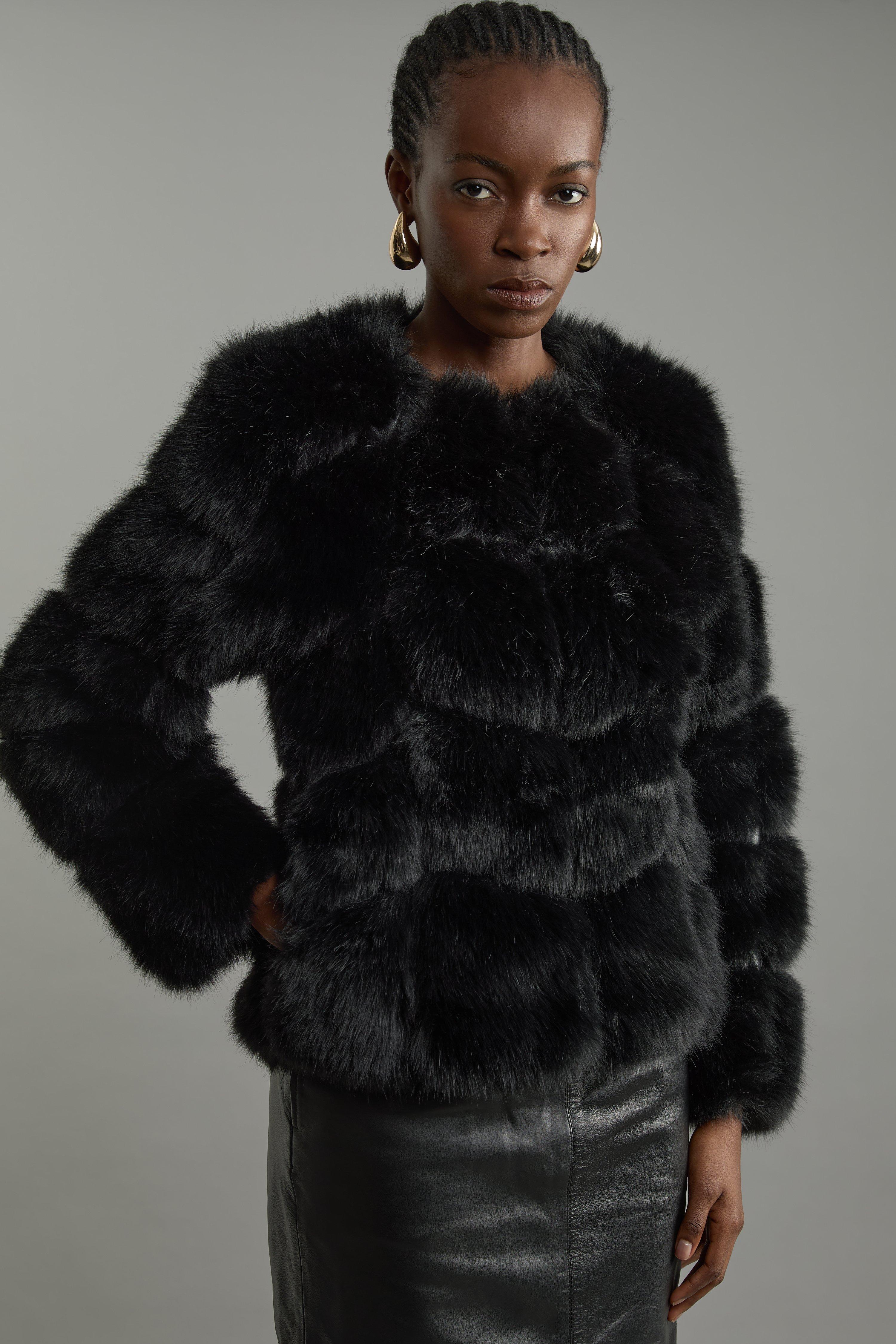 Wool Blend Detachable Faux Fur Belted Midi Coat | Karen Millen