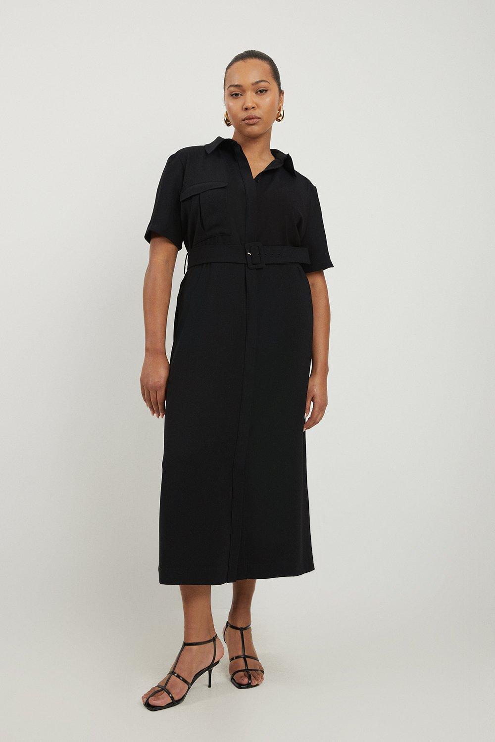 Faux Leather Long Sleeved Belted Midi Shirt Dress | Karen Millen