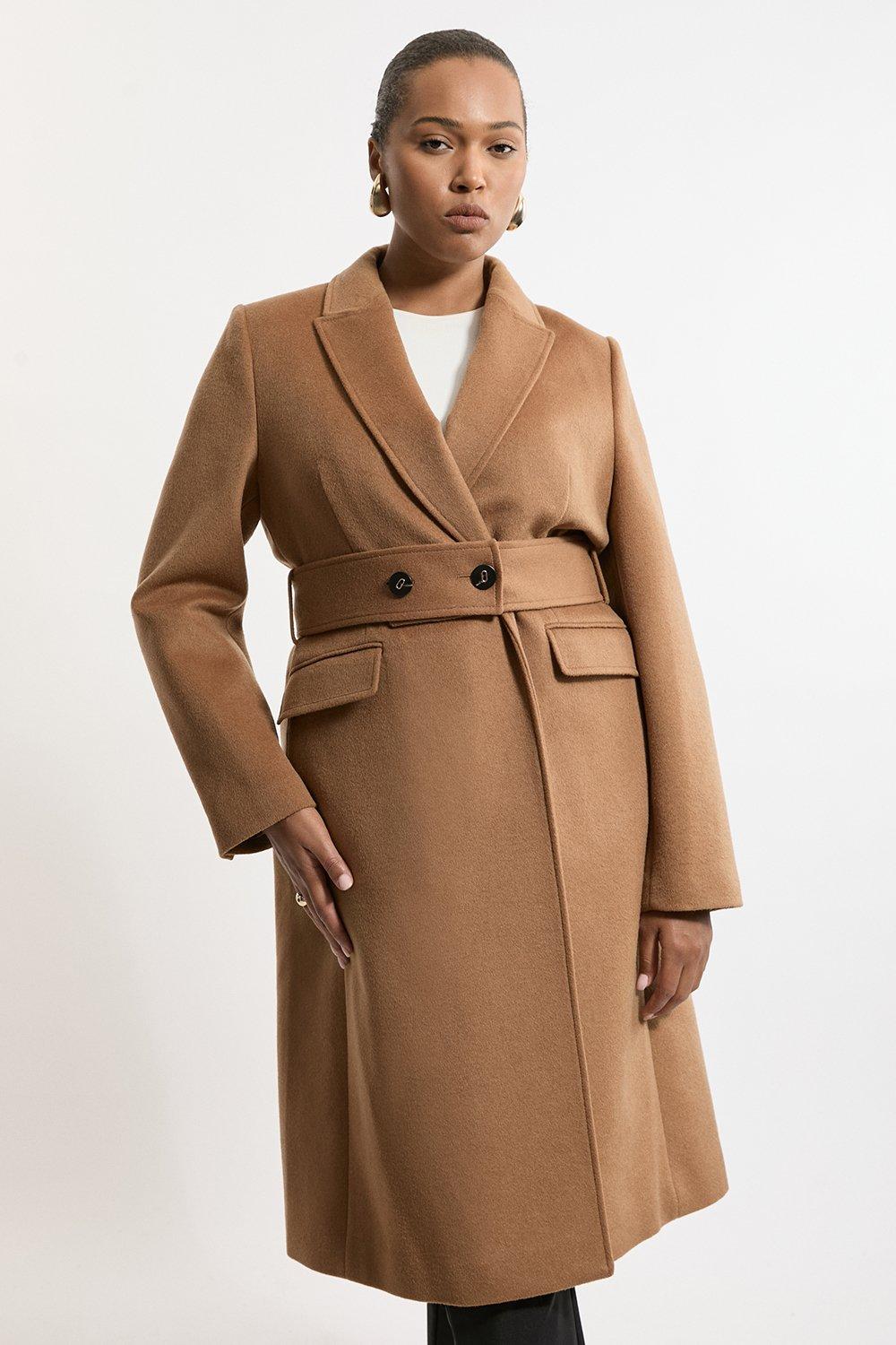 Plus Size Check Wool Blend Belted Wrap Coat Karen Millen