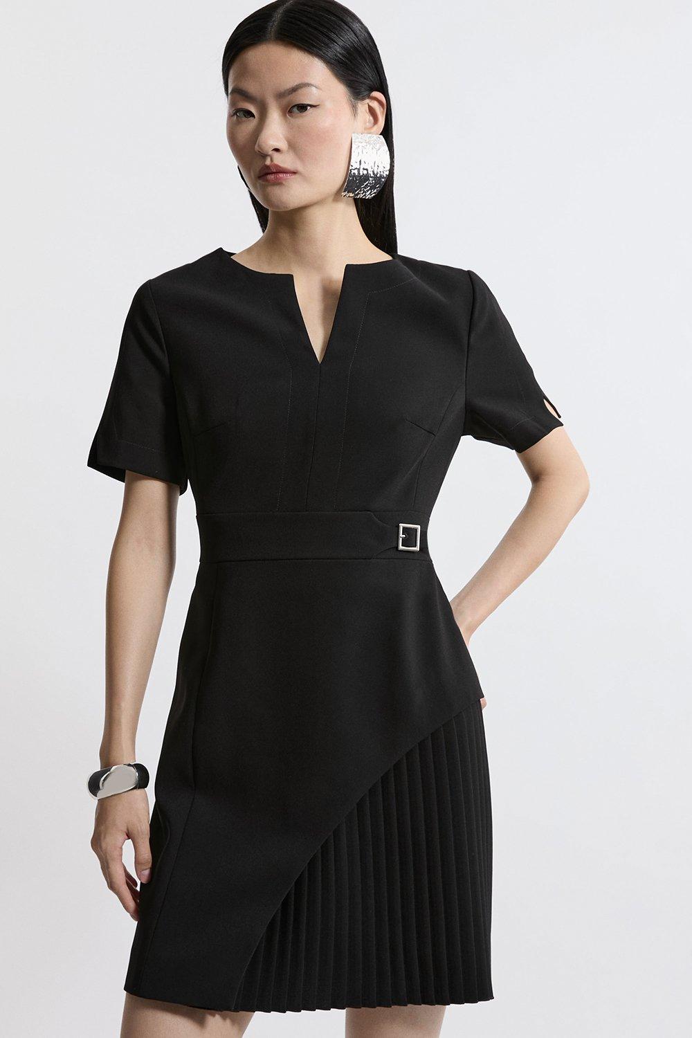 【新品】MYNE マイネ PLEATED DRESS Pleated Woven Midaxi Shirt Dress With Belt | Karen Millen
