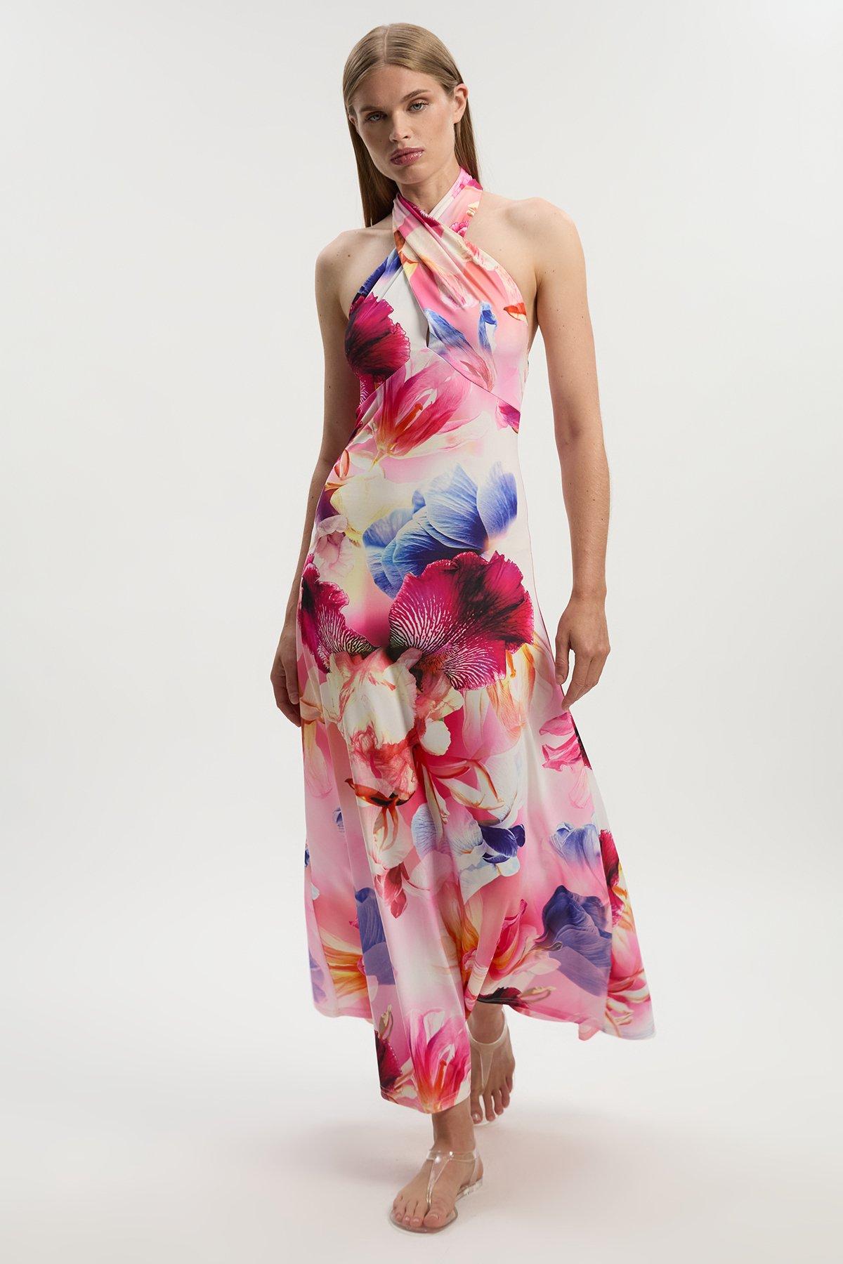 関送込【KAREN MILLEN】タイルシルクコットンビスチェ織りドレス 日本未入荷☆Karen Millen レーストップマキシドレス