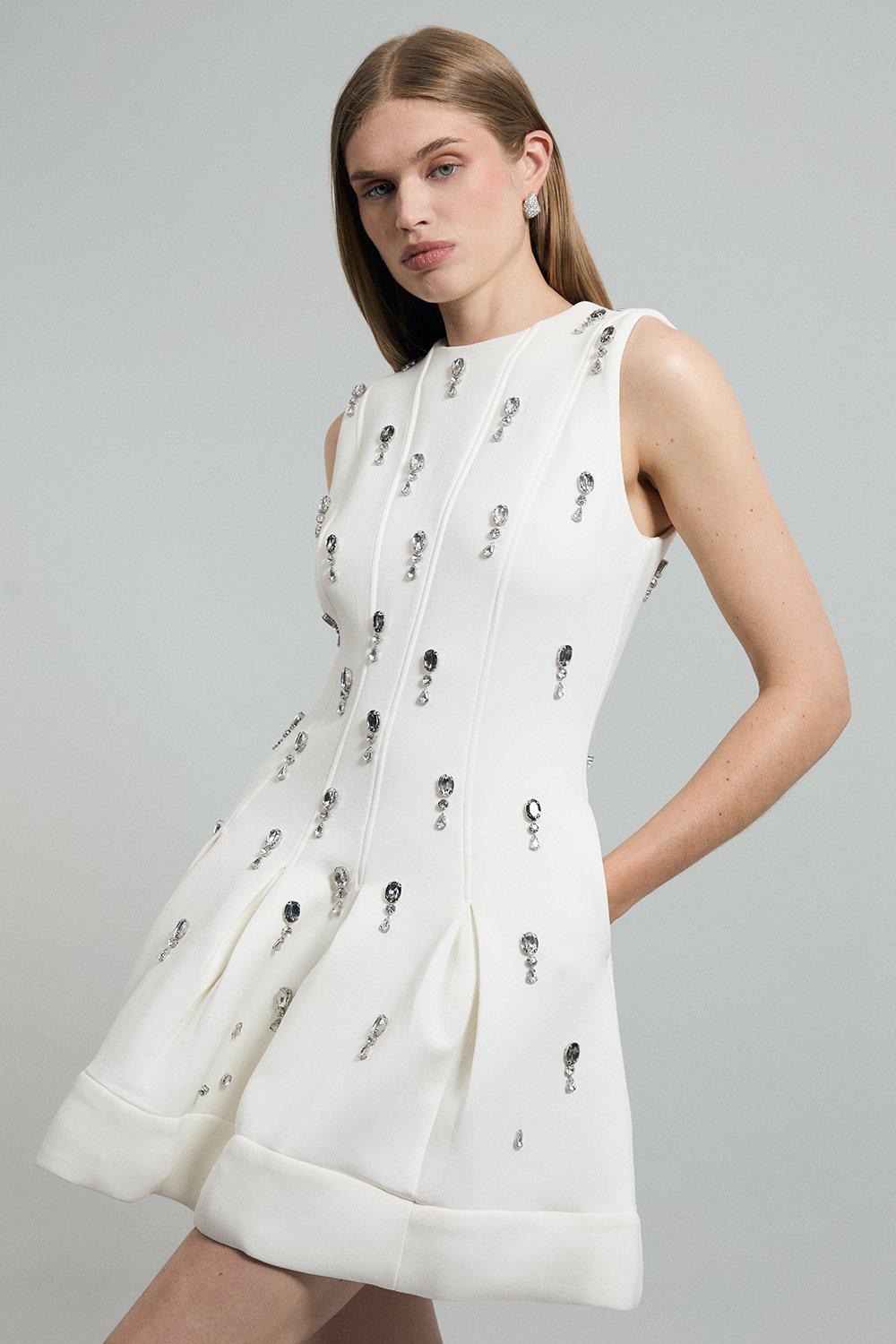 ★Karen Millen★ビスコースリネン ポケットディテールショート Pleated Button Detail Woven Sleeveless Mini Dress | Karen Millen