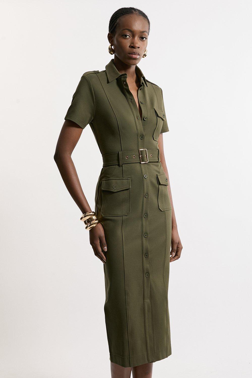 Ponte Belted Cap Sleeve Midi Dress | Karen Millen