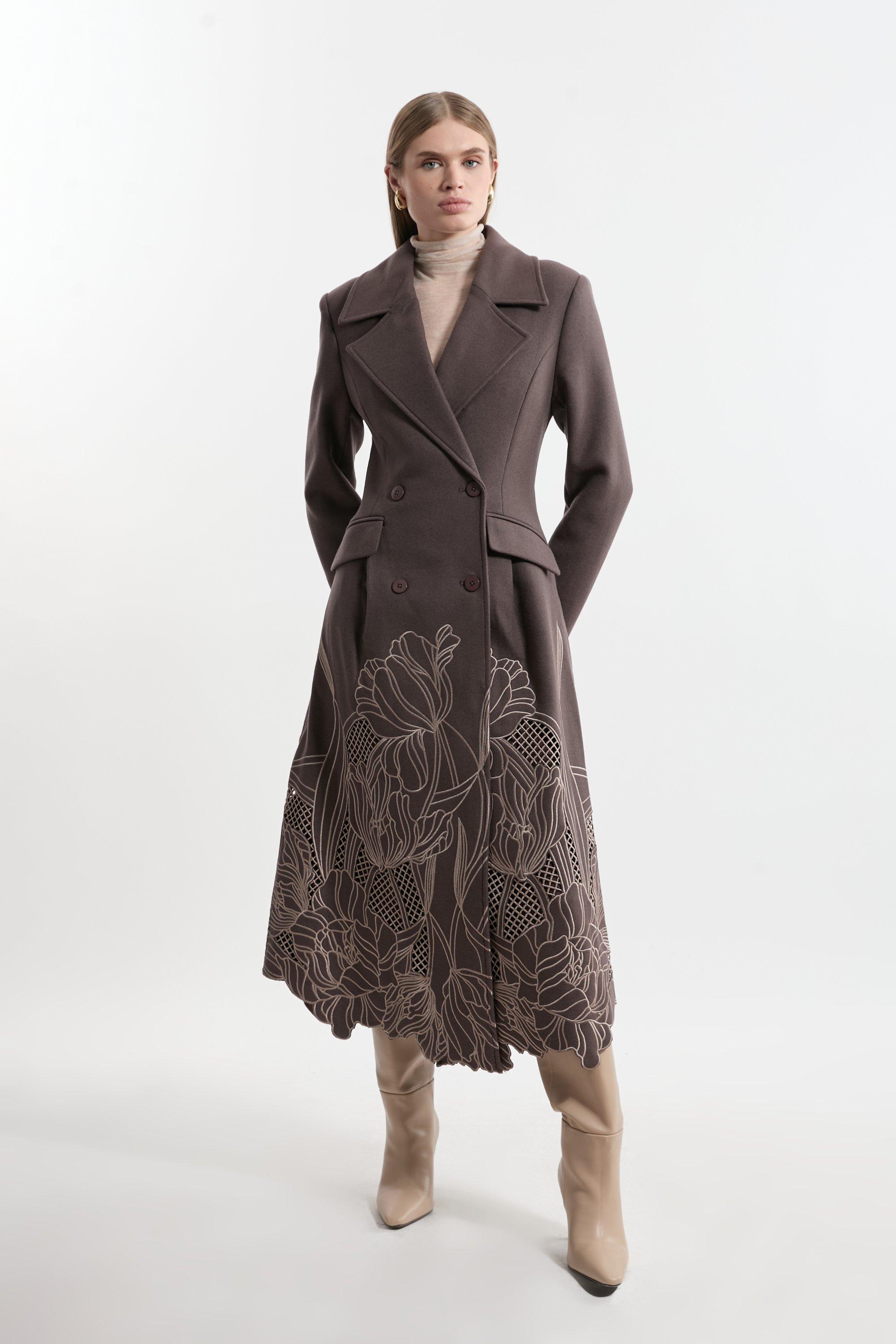Check Wool Mix Double Breasted Belted Coat | Karen Millen