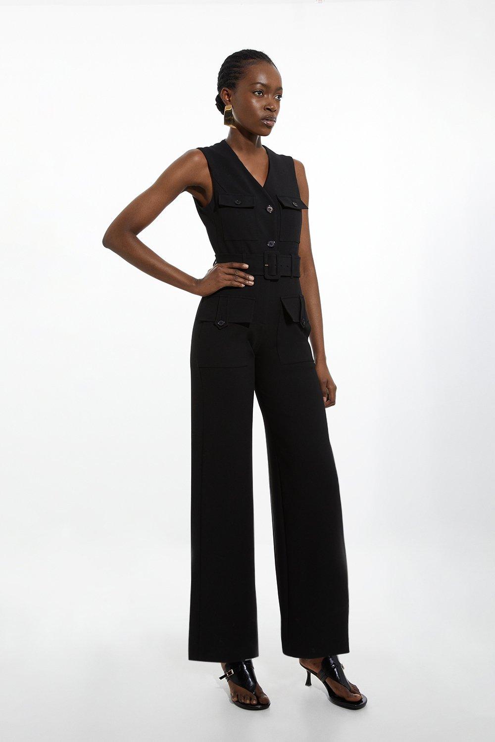 Tailored Ruched Waist Detail Wide Leg Jumpsuit | Karen Millen Tailored Ruched Waist Detail Wide Leg Jumpsuit | Karen Millen