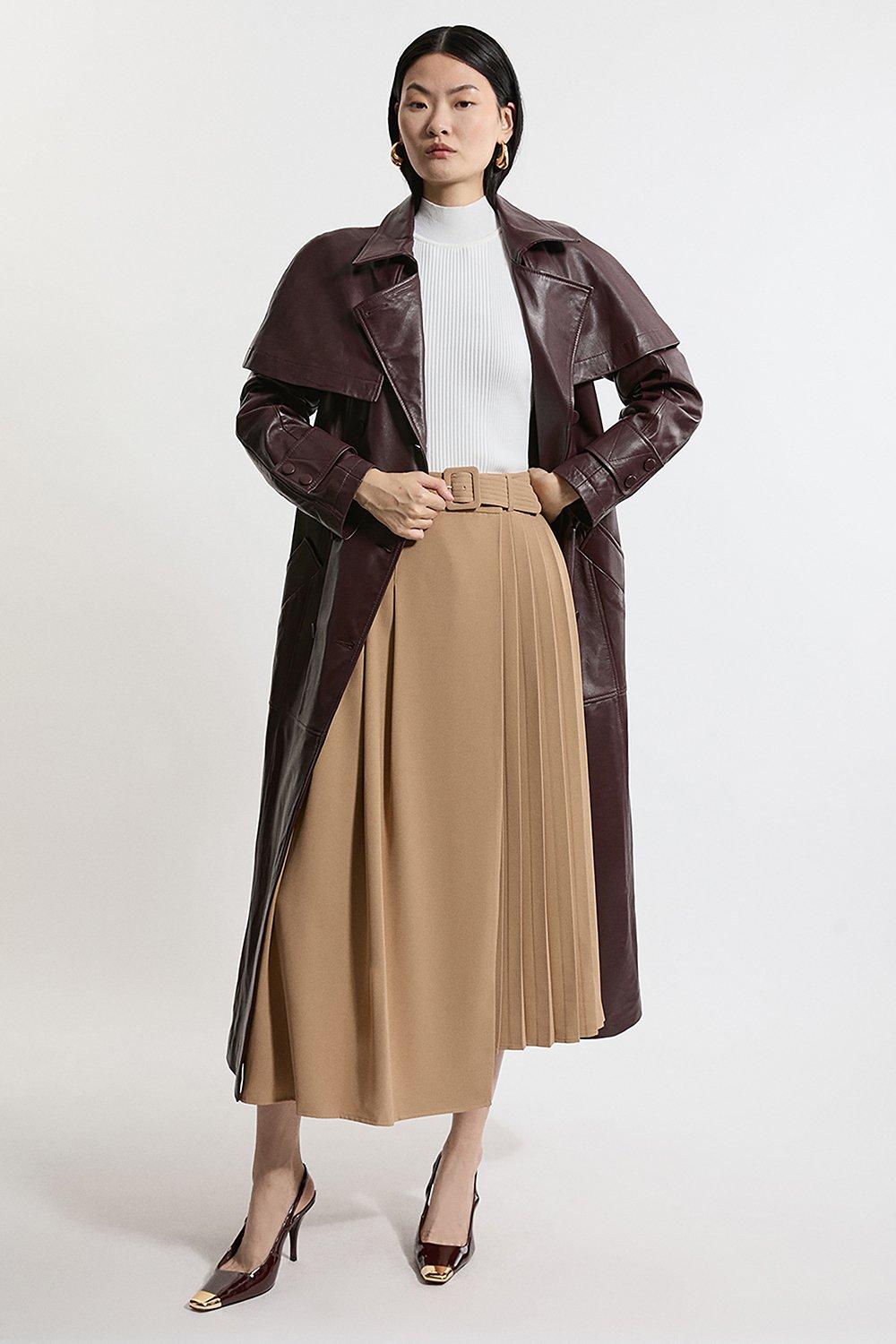 Petite Buckle Detail Pleated Midi Skirt | Karen Millen