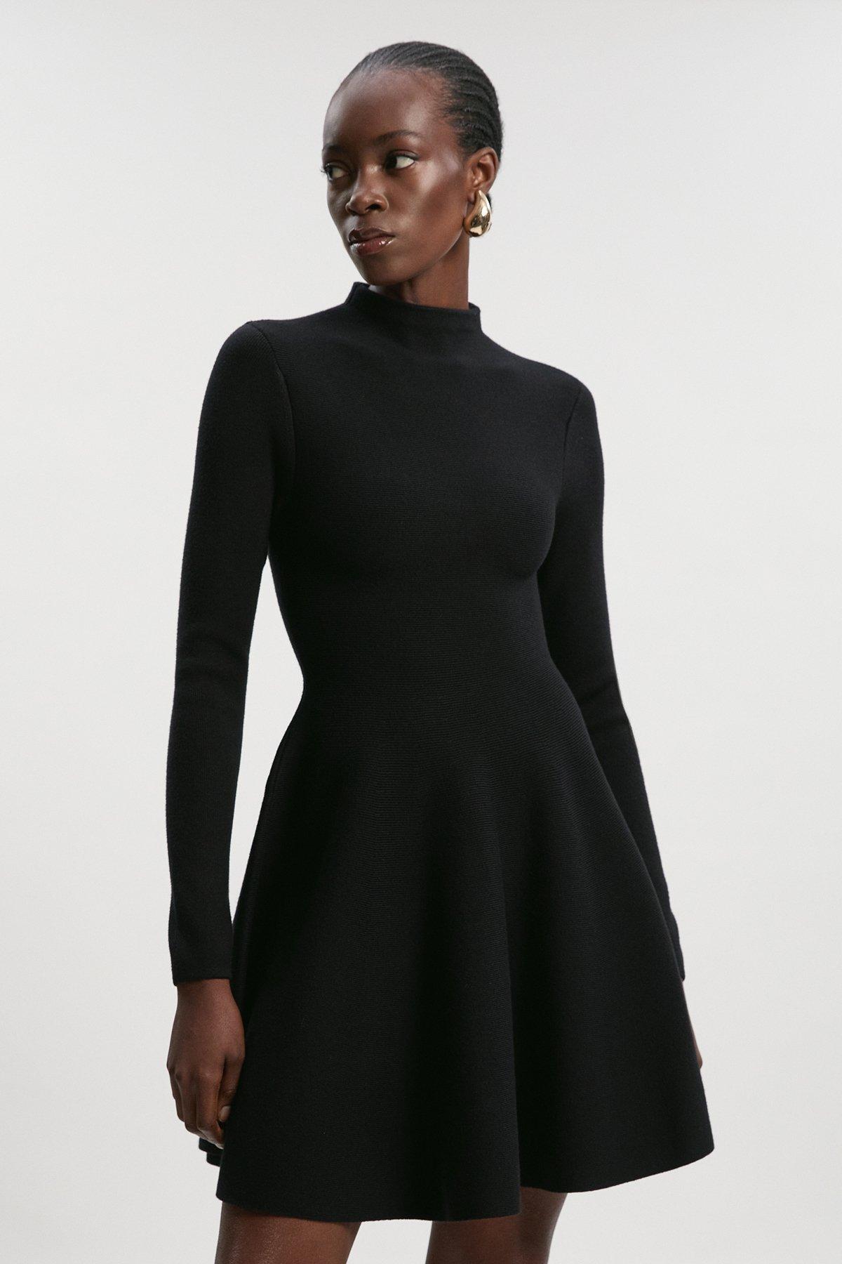 Figure Form Bandage Knit Zip Detail Power Shoulder Mini