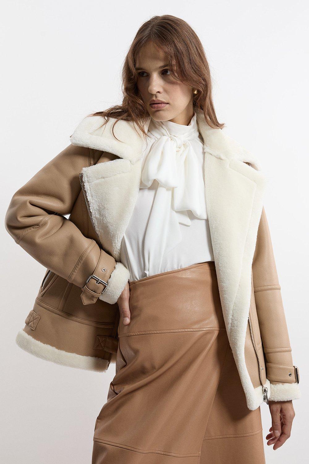 Leather Colorblock 90S Moto Jacket | Karen Millen