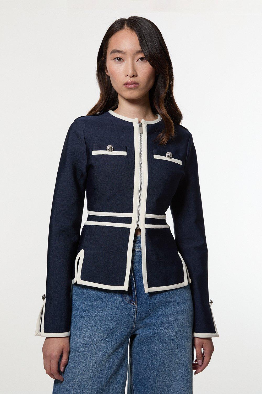 関税込 160ｃｍ以下 Karen Millen ミリタリージャケット Karen Millen Leather Jacket military belted with pockets