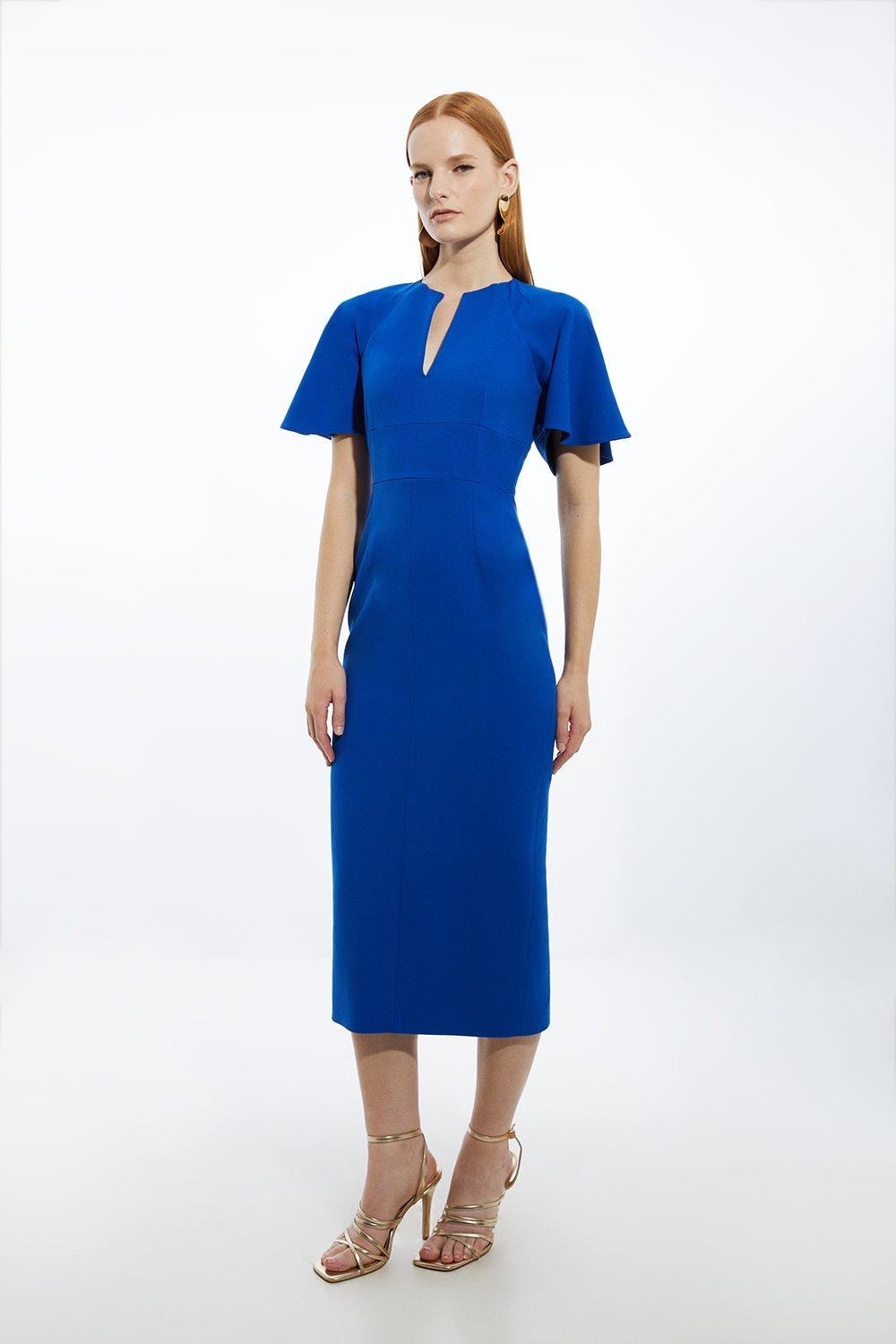 Compact Stretch Tailored High Low Midi Dress | Karen Millen