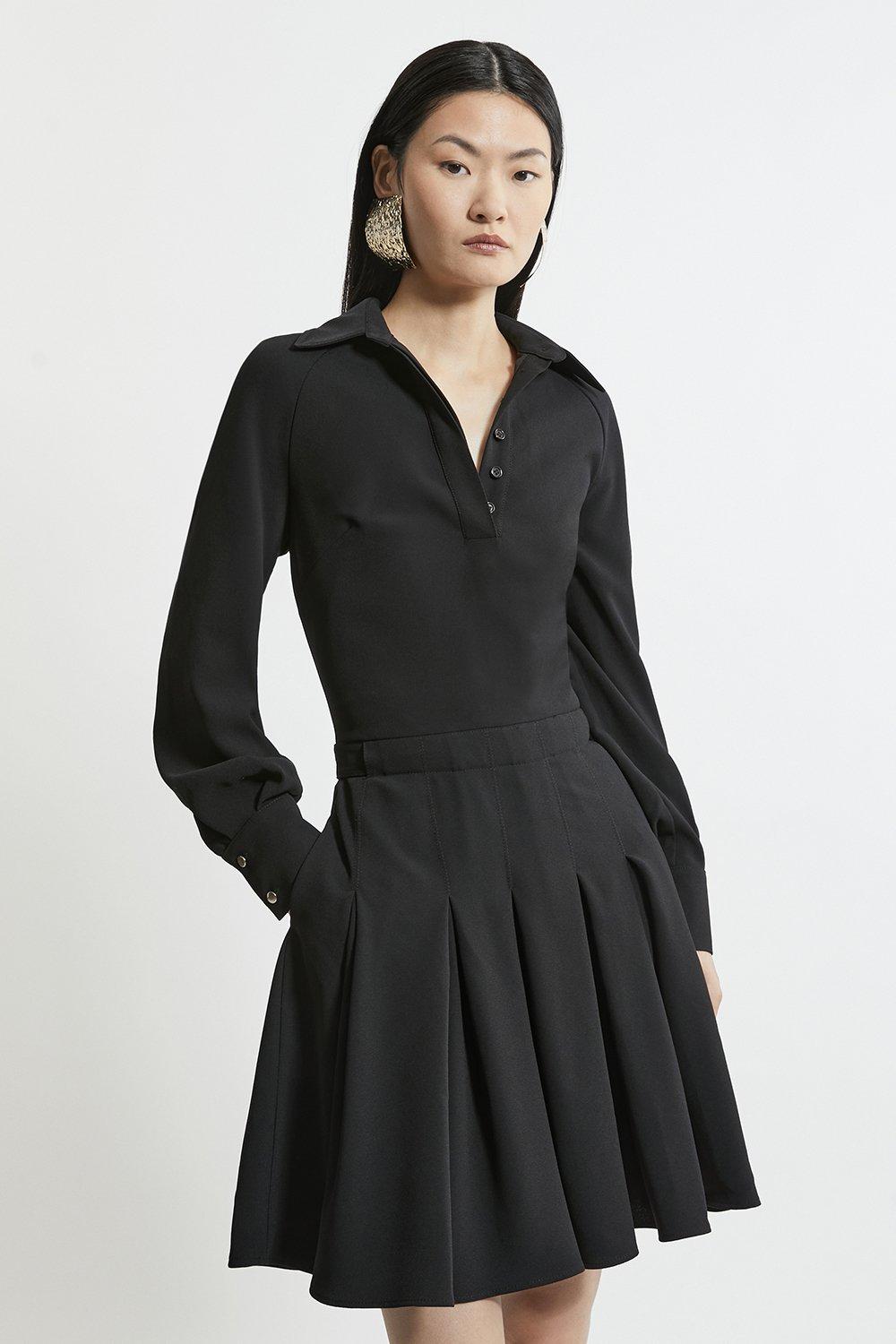 Petite Viscose Blend Sheer Detail Knit Flippy Mini Dress