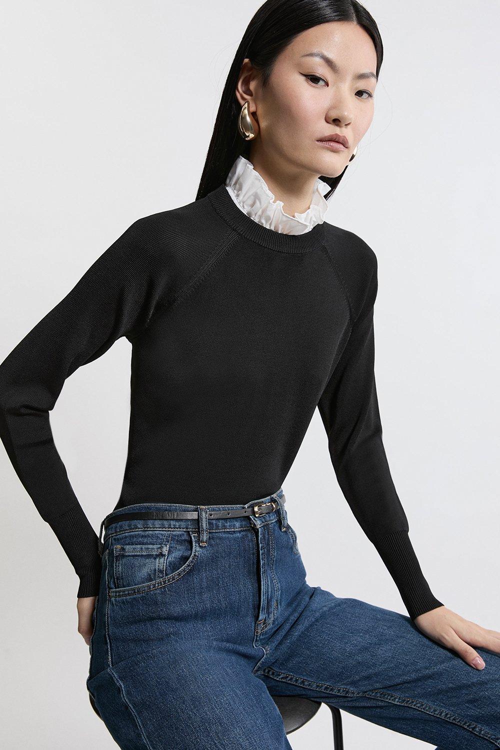 Viscose Blend One Shoulder Feather Detail Knit Top | Karen