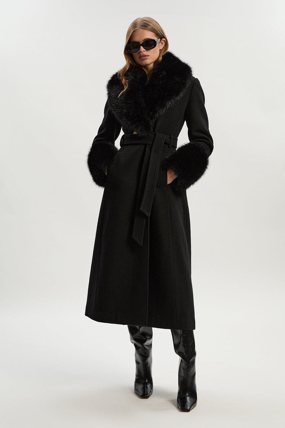 Patched Faux Fur Short Coat | Karen Millen