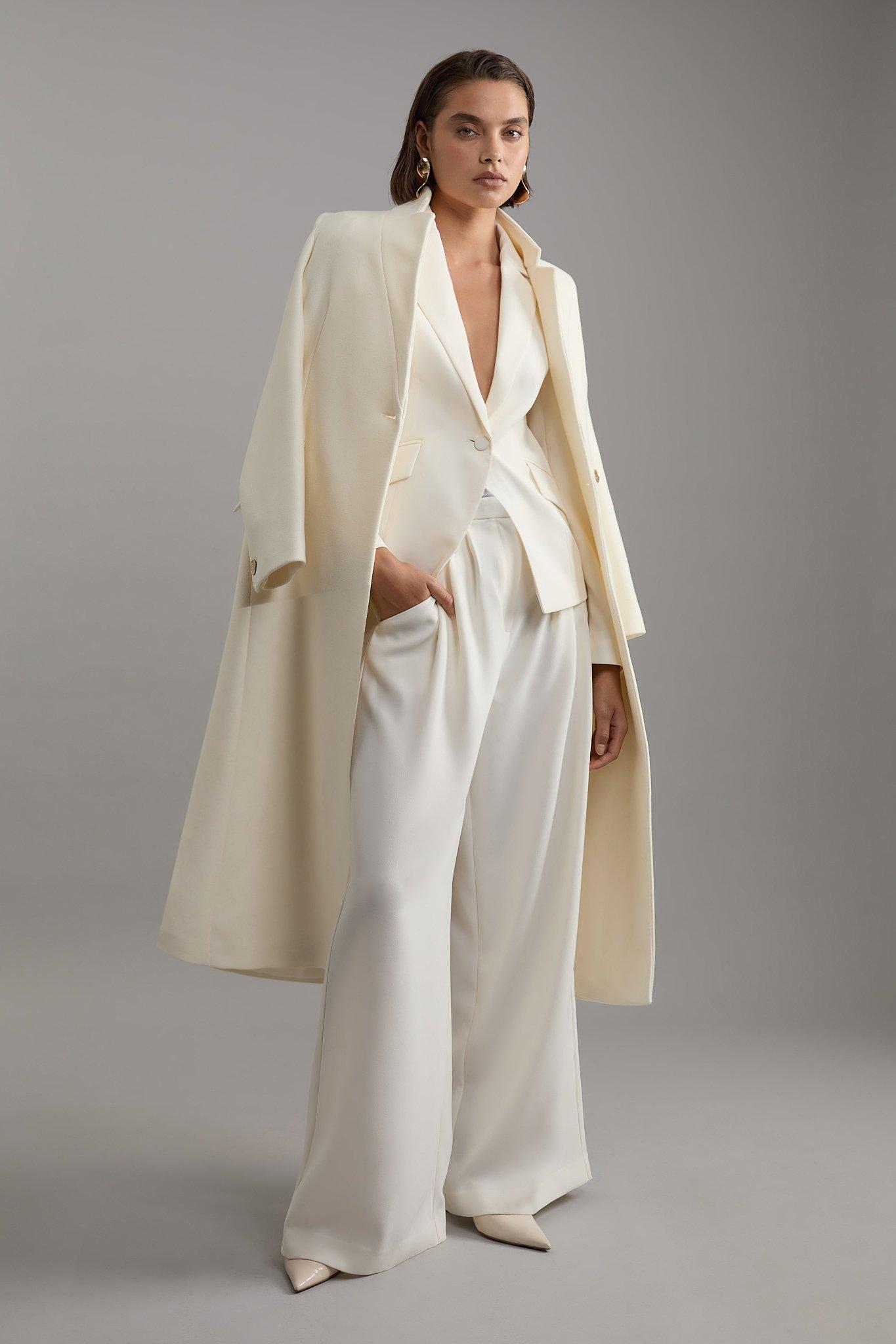 Compact Stretch Tailored High Waist Wide Leg Pants | Karen