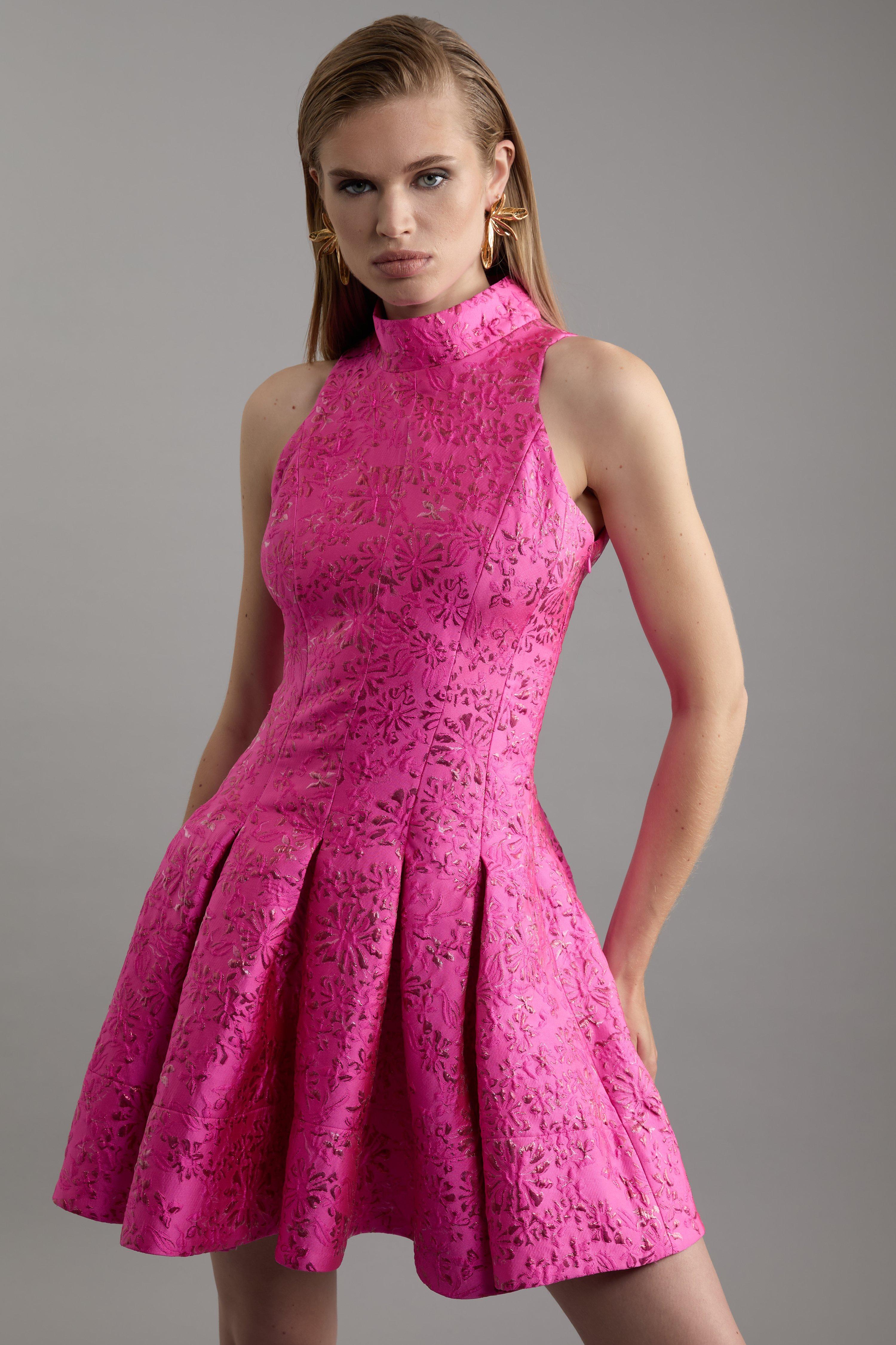 Italian Structured Satin Full Skirted Mini Dress | Karen Millen