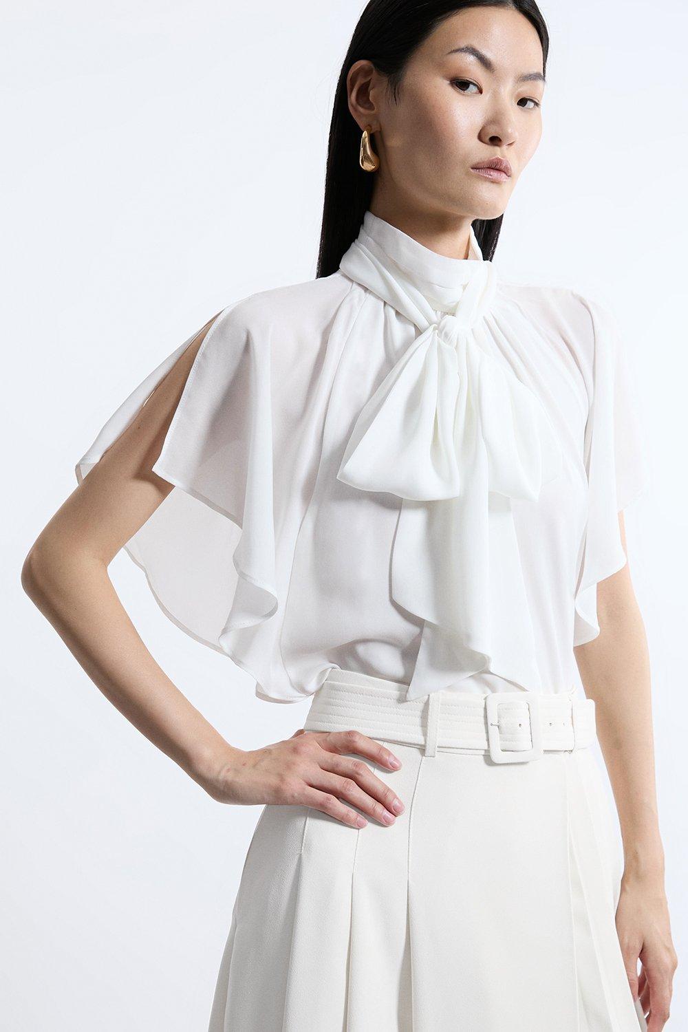 Satin Cowl Neck Woven Blouse | Karen Millen