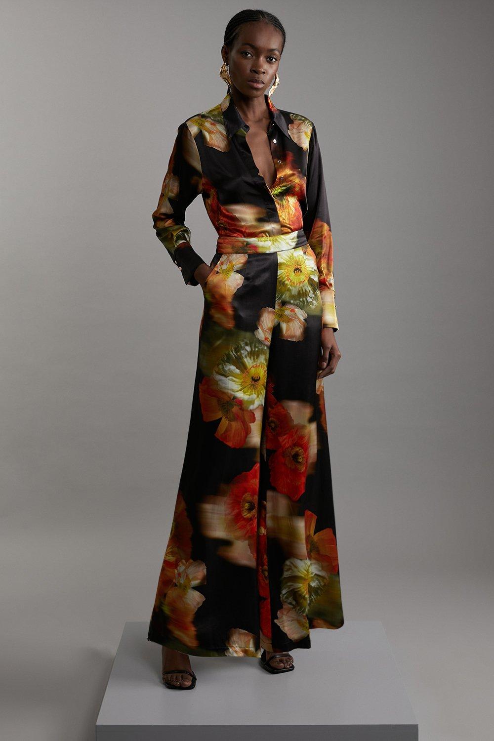 Plus Size Lydia Millen Rose Fluid Woven Palazzo | Karen Millen