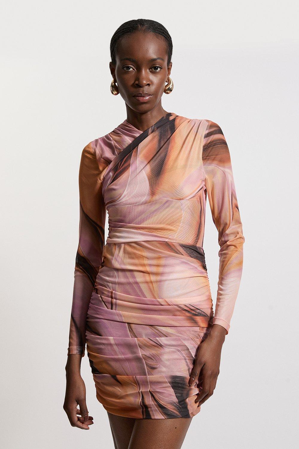 Petite Diamond Geo Woven Mini Shirt Dress | Karen Millen