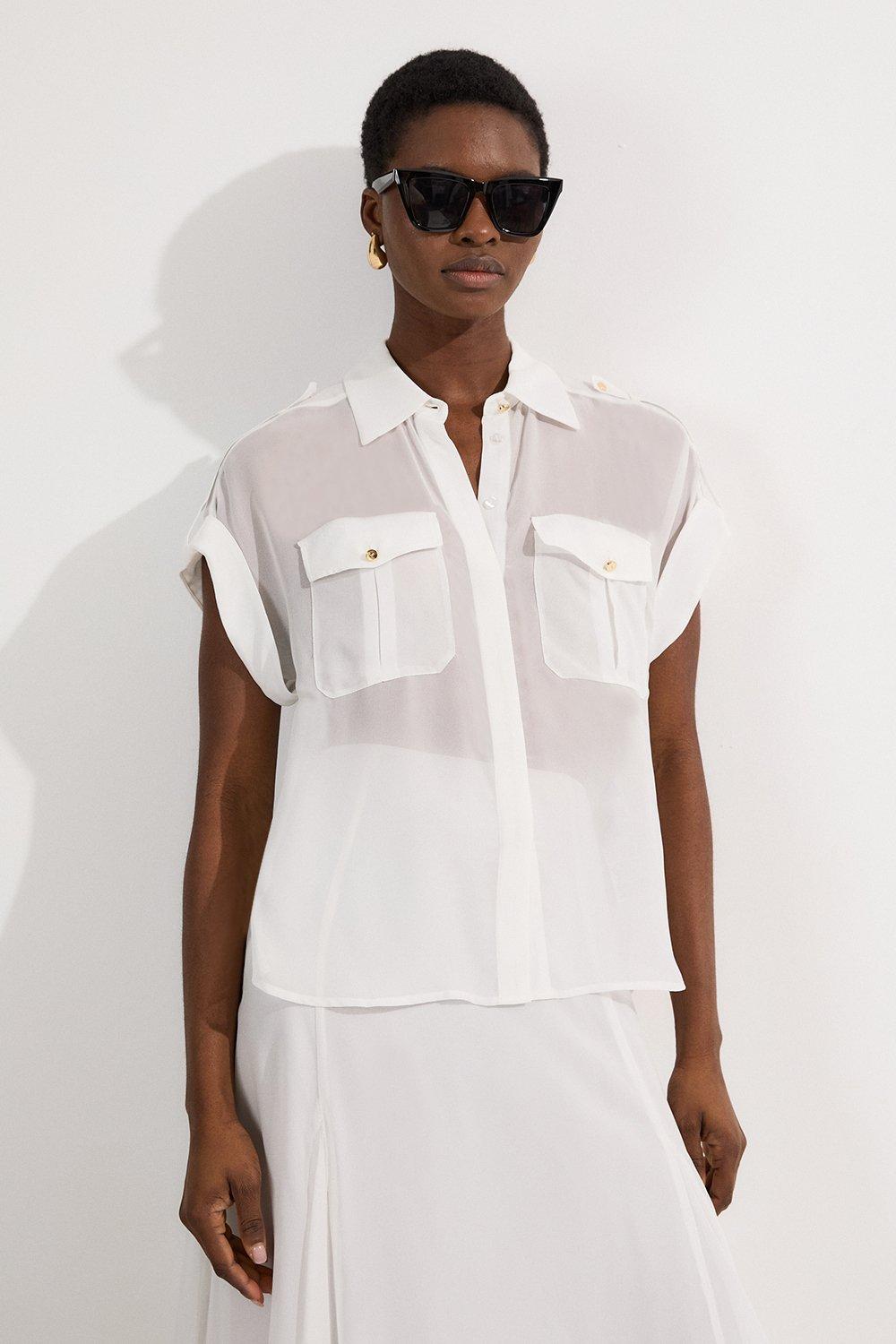 Plus Size Floral Embroidery Organdie Woven Blouse | Karen Millen