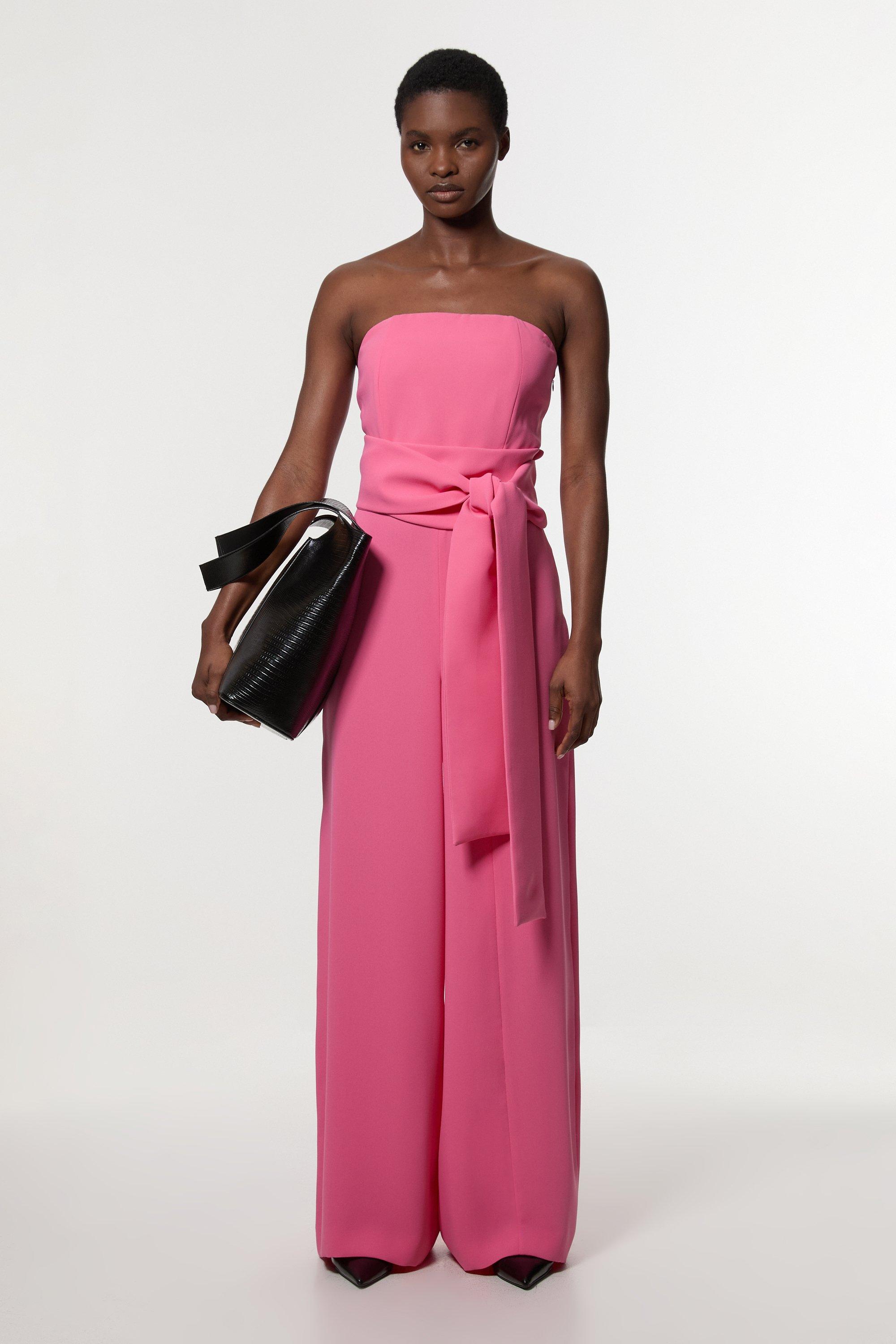 送料無料 店舗 Wide Shoulder Off Crepe Structured Leg Millen Karen | Jumpsuit ボトムス